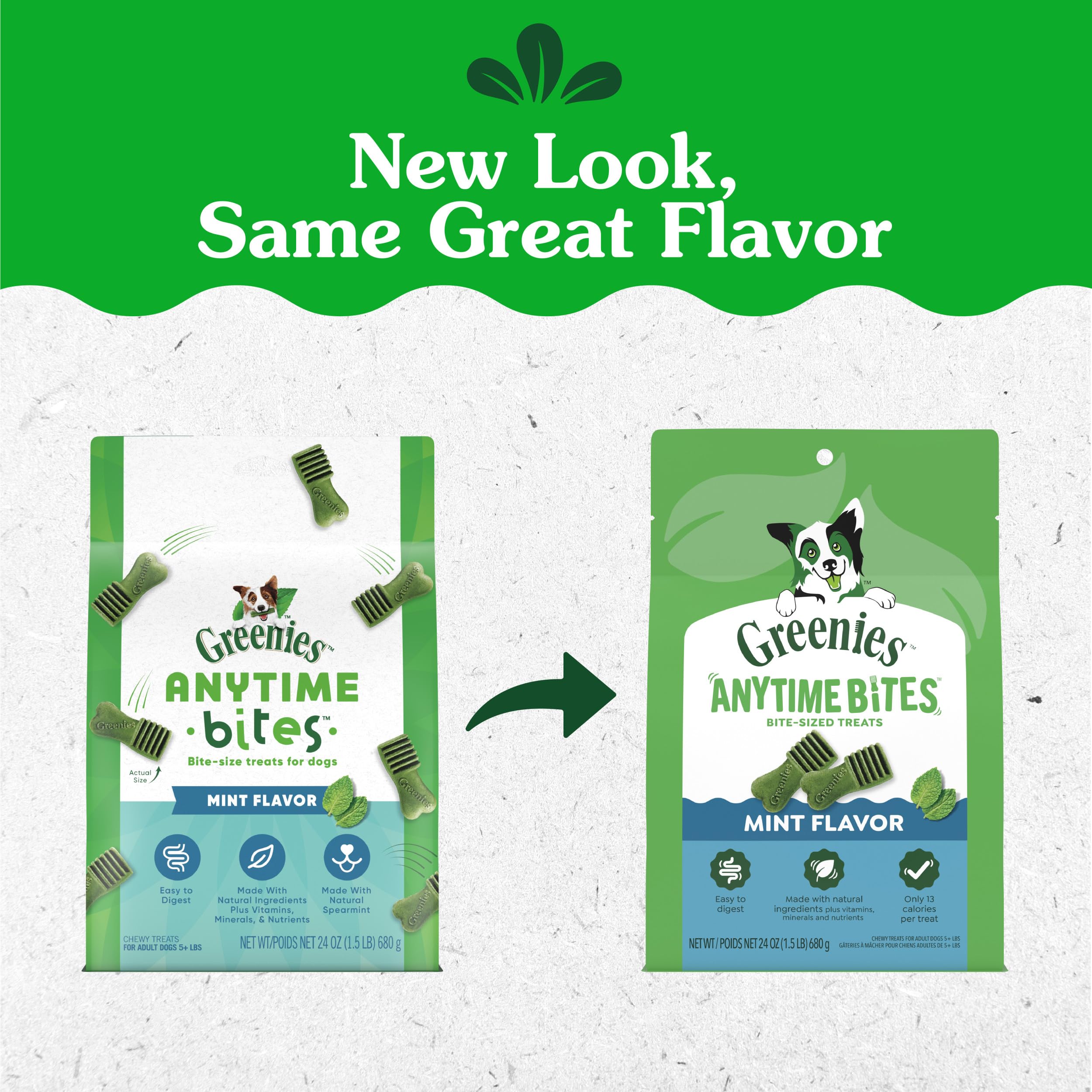GREENIES Anytime Bites - Golosinas para Perros, Sabor a Menta, Bolsa de 24 onzas