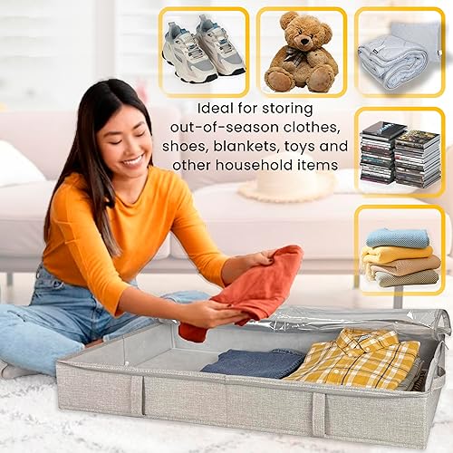 Miniatura 2 de Contenedores de almacenamiento debajo de la cama, color gris claro y blanco, de 5 pulgadas de alto, 33.8 x 17.7 x 5.1 pulgadas, organizador