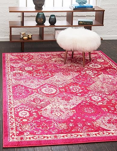 Miniatura 2 de Unique Loom Penrose Collection - Alfombra de área - Blake (5 pies 3 pulgadas x 7 pies 7 pulgadas, magenta/marfil)