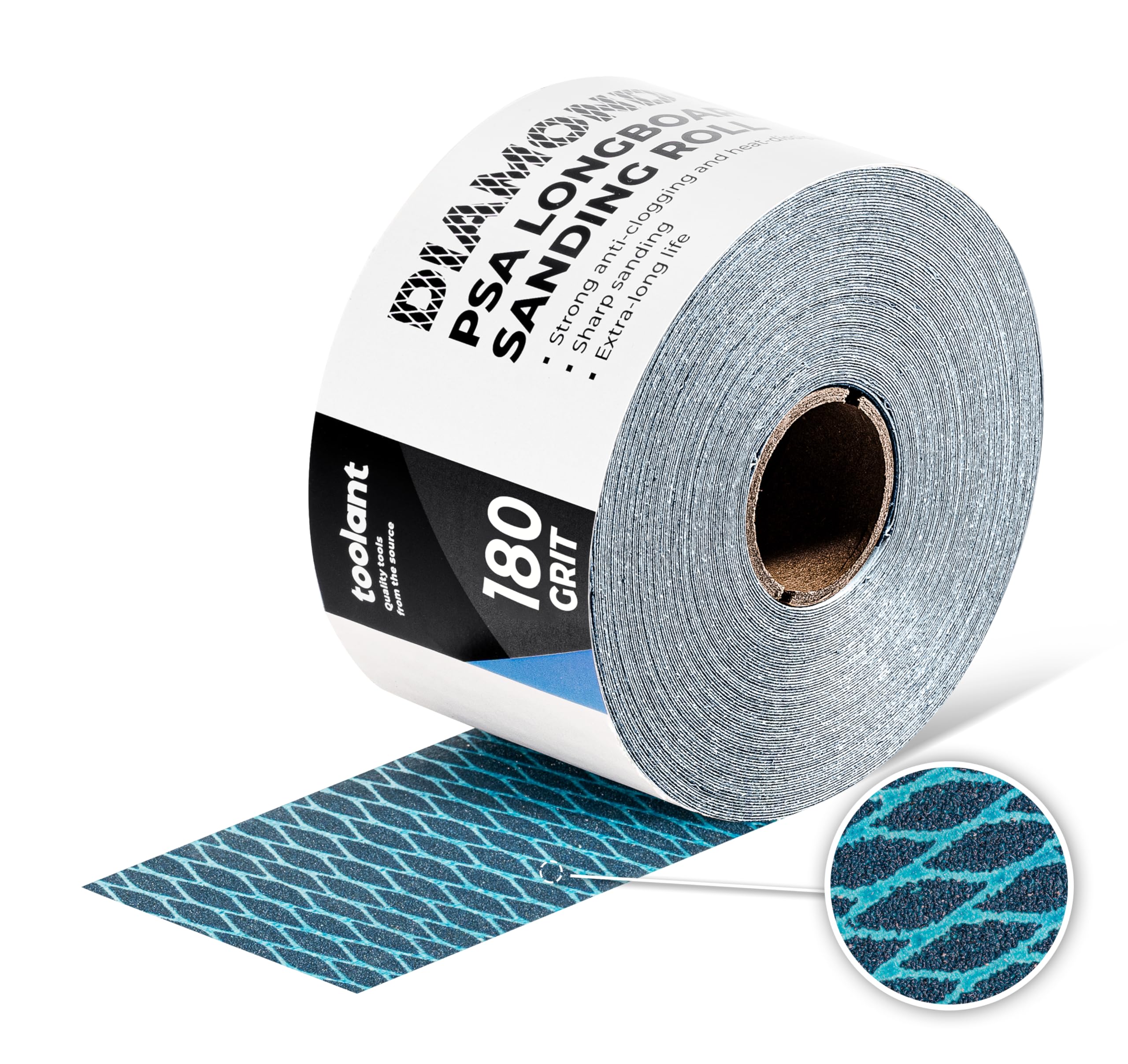 Toolant Rotolo Di Carta Vetrata A Forma Di Diamante, Grana 180, Larghezza 6,4 Cm, 9,4 M, Autoadesivo, Psa, Carta Vetrata Per Lavorazione Del Legno, Metallo, Plastica, Automobilistico, Blocchi Abrasivi-image