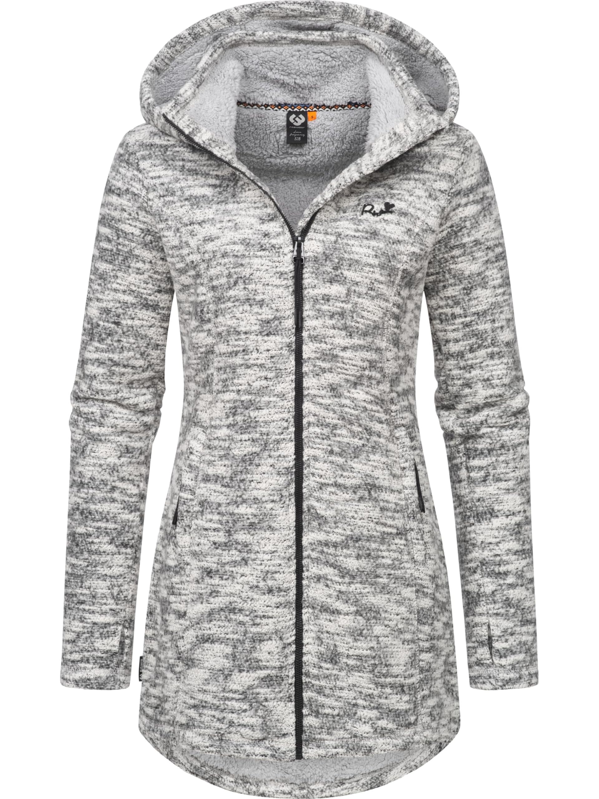 Ragwear Leysha Melange YOUMODO Women's Soft Cardigan with Teddy Fur Lining and Hood Long Transition Jacket XS - 6XL, ash, S