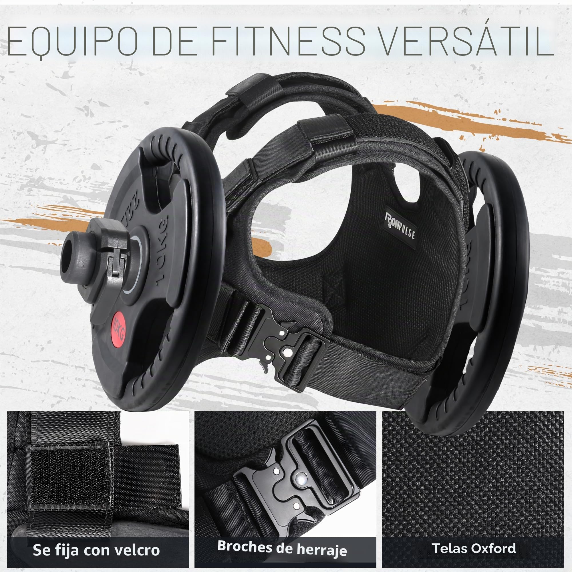 IRONPULSE® | Kit Gilet Lesté Musculation, Crossfit, Running – Compatible Poids Standard Ø50mm – 80 kg MAX – 2 Colliers Stop Disque & Magnésie Liquide Inclus