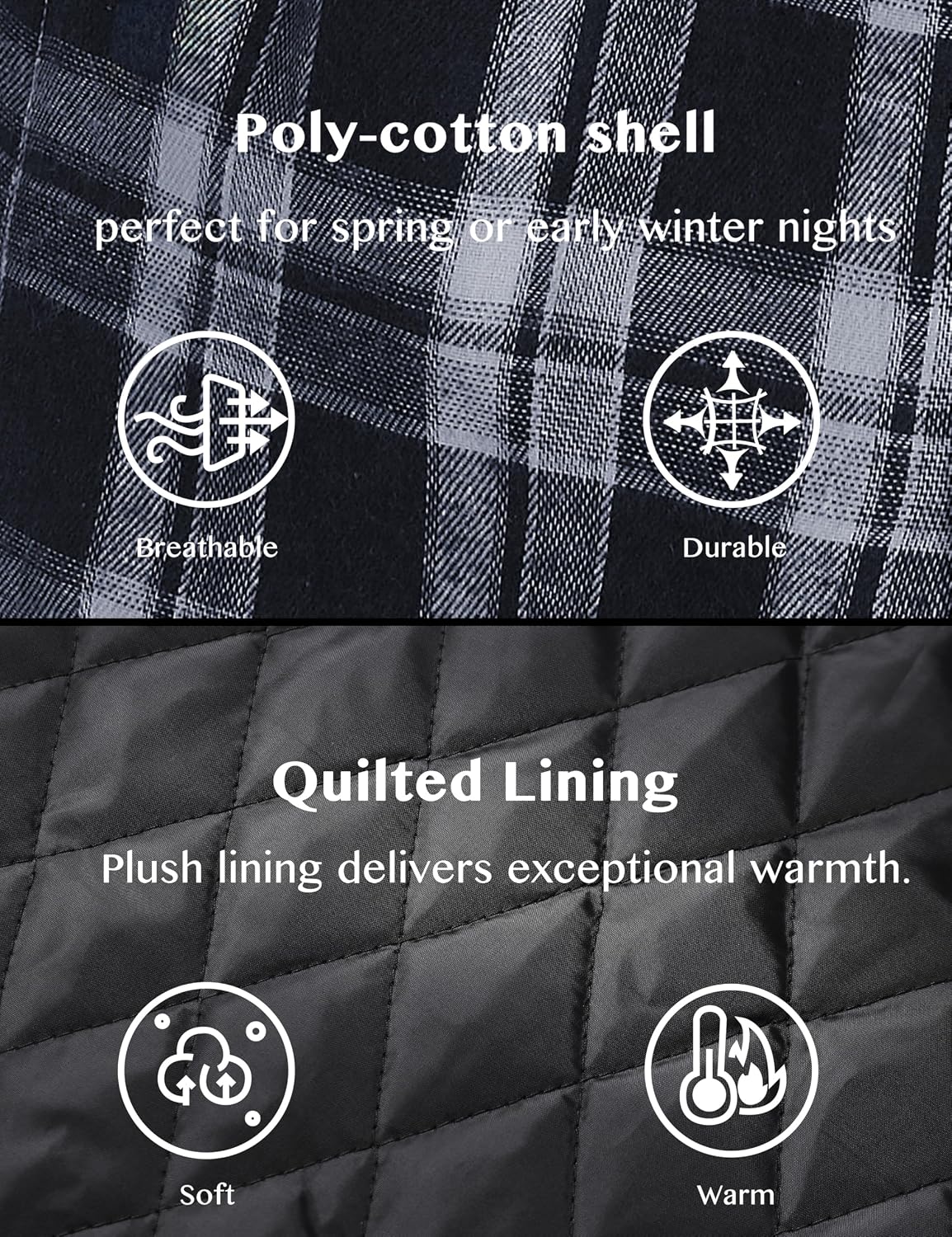 WenVen Men's Thicken Plaid Flannel Quilted Shirts Jacket with Removable Hood