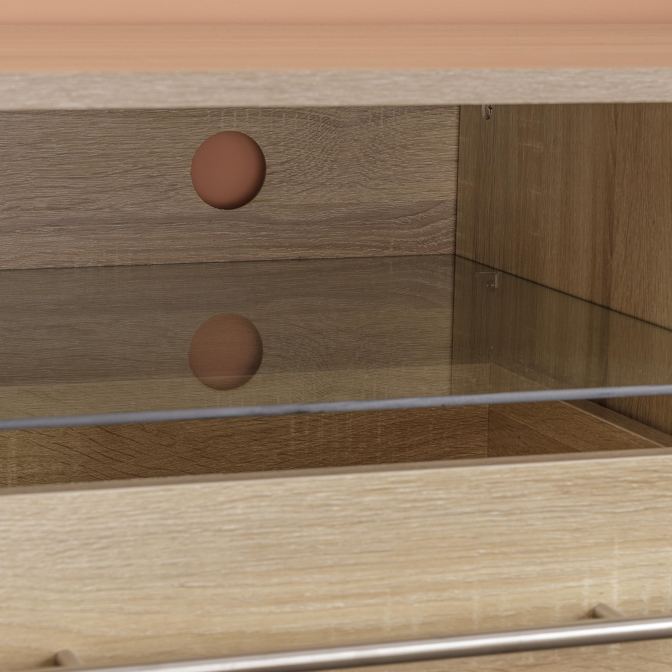 Baroni Home Mobile per Tv con 2 Ripiani 2 Cassetti, Foro per Passaggio Cavi in MDF, Consolle Porta TV per Camera da Letto, Salotto, Cucina, Natural, 100x45x35 cm
