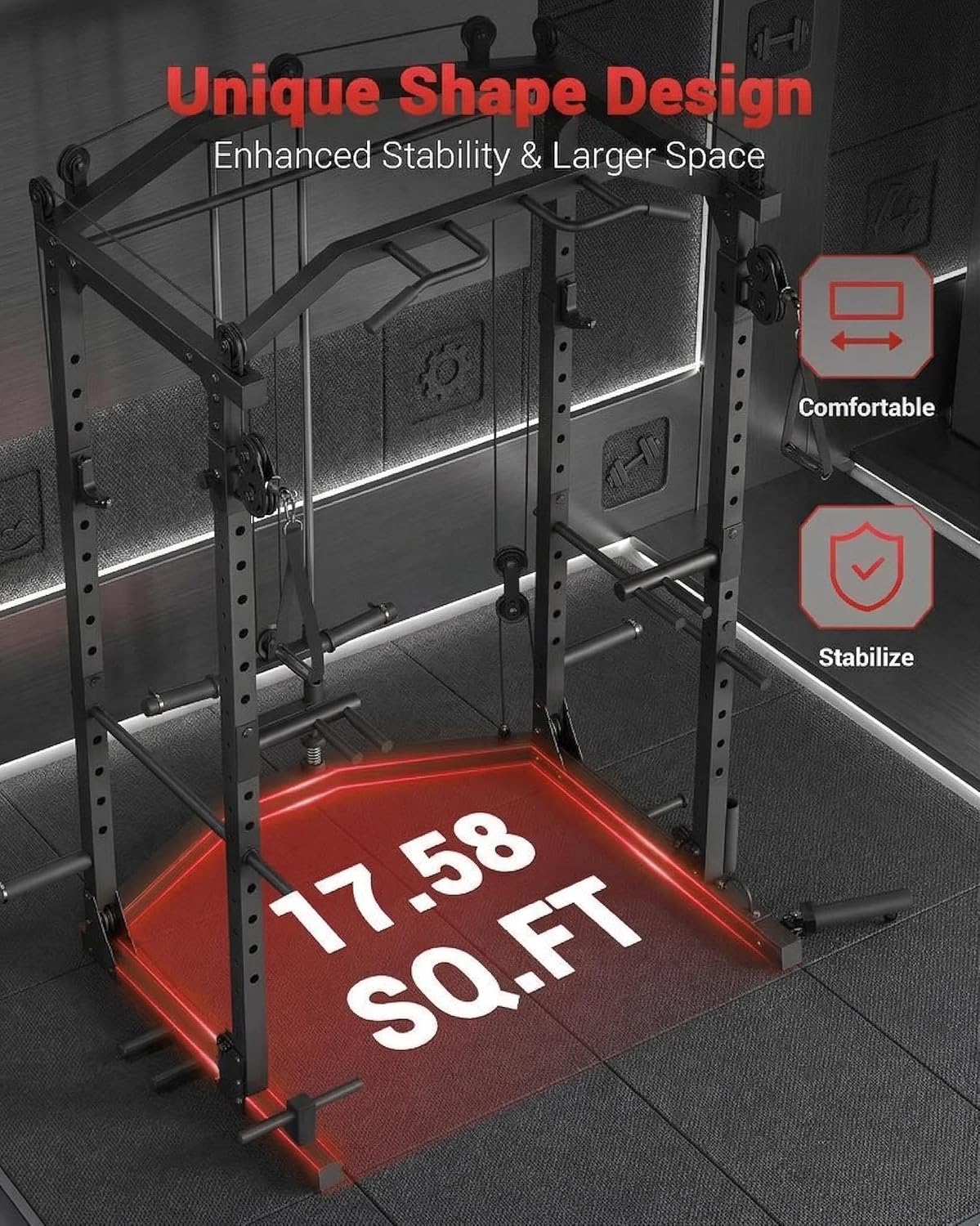 Garvee Power Cage with Cable Crossover System, 1600 Lb Capacity Carbon Steel Power Rack for Home Gym with LAT Pulldown Pulley System, j-Hooks, Dip Handles, Landmine Attachment