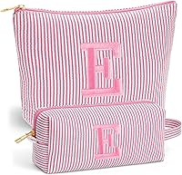 Fohufo Personalized Initial Makeup Bag Set - Cute Pink Letter E Cosmetic Pouch & Travel Toiletry Bag, Perfect Gifts for Women