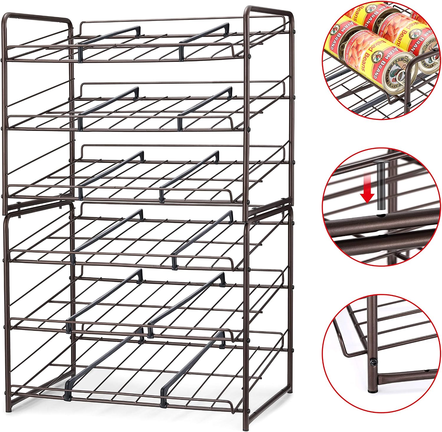 Two stacked can rack organizers, showing how they connect vertically.