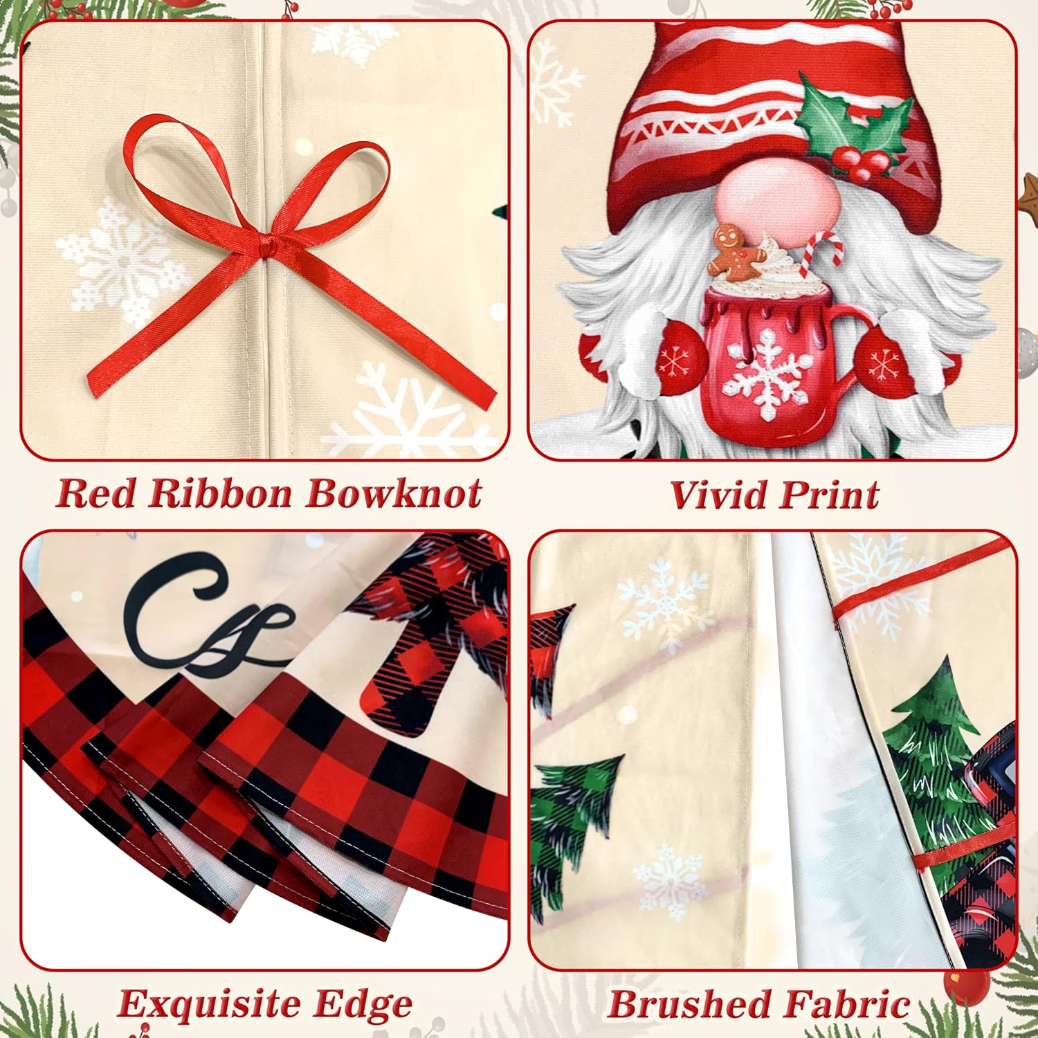 Christmas Tree Skirt 48 Inch Buffalo Plaid Tree Skirt Red and Black Plaid Gnome Xmas Decorative Tree Mat Rustic Christmas Decorations for Home Office Winter Holiday Party Decor