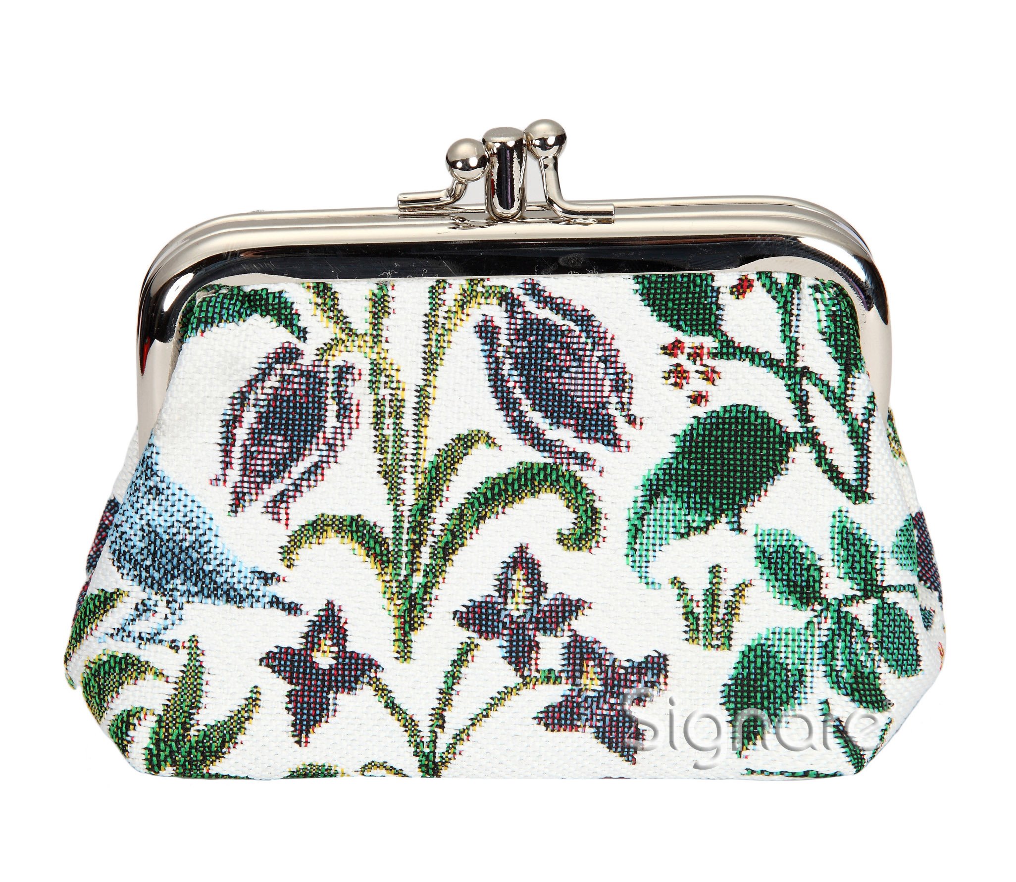Signare Tapestry Cute Exquisite Double Pocket Kiss Lock Coin Purse for Women with Floral Design