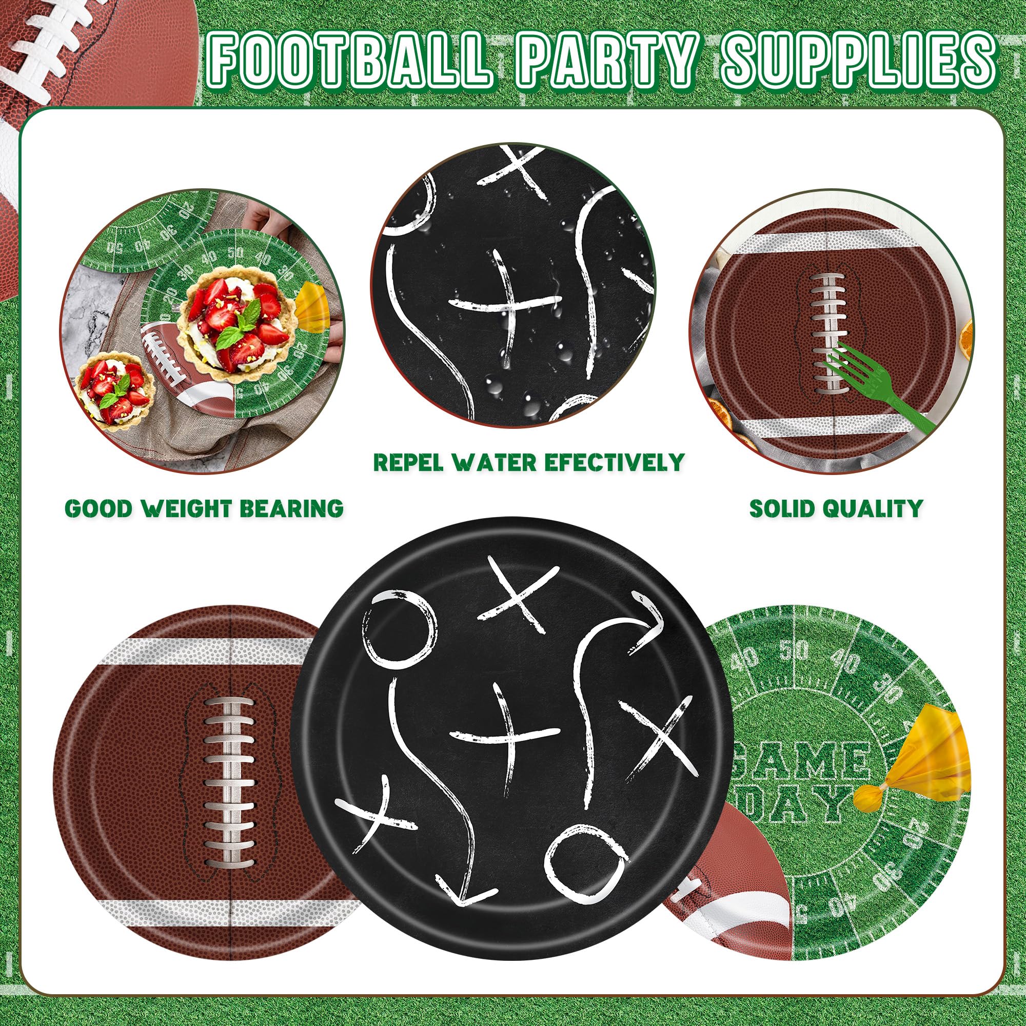 Football Party Supplies Kit for 24 Guests Includes Touchdown Plates, Napkins, Cups, Banner Game Time Tablecloth-Football Party Decorations for Football Birthday Game, Tailgate Party Decorations
