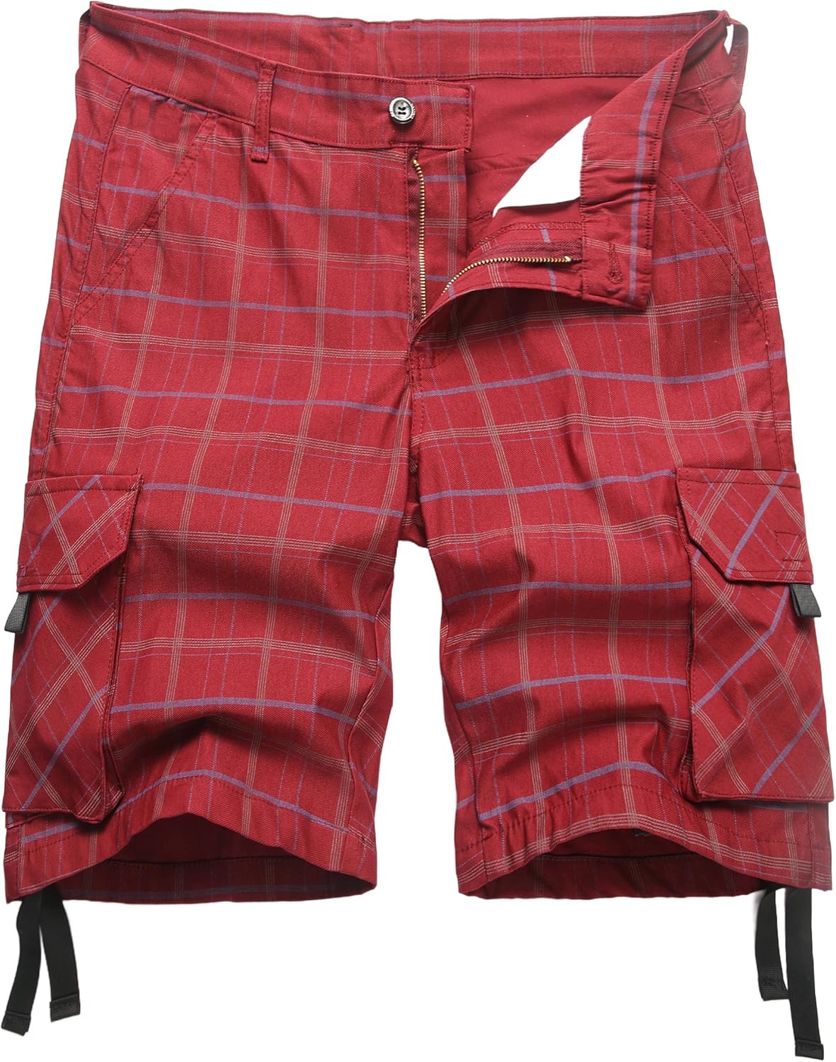 Plaid Shorts Men Classic Regular Fit Plaid Cargo Short Multi-Pocket Outdoor Shorts