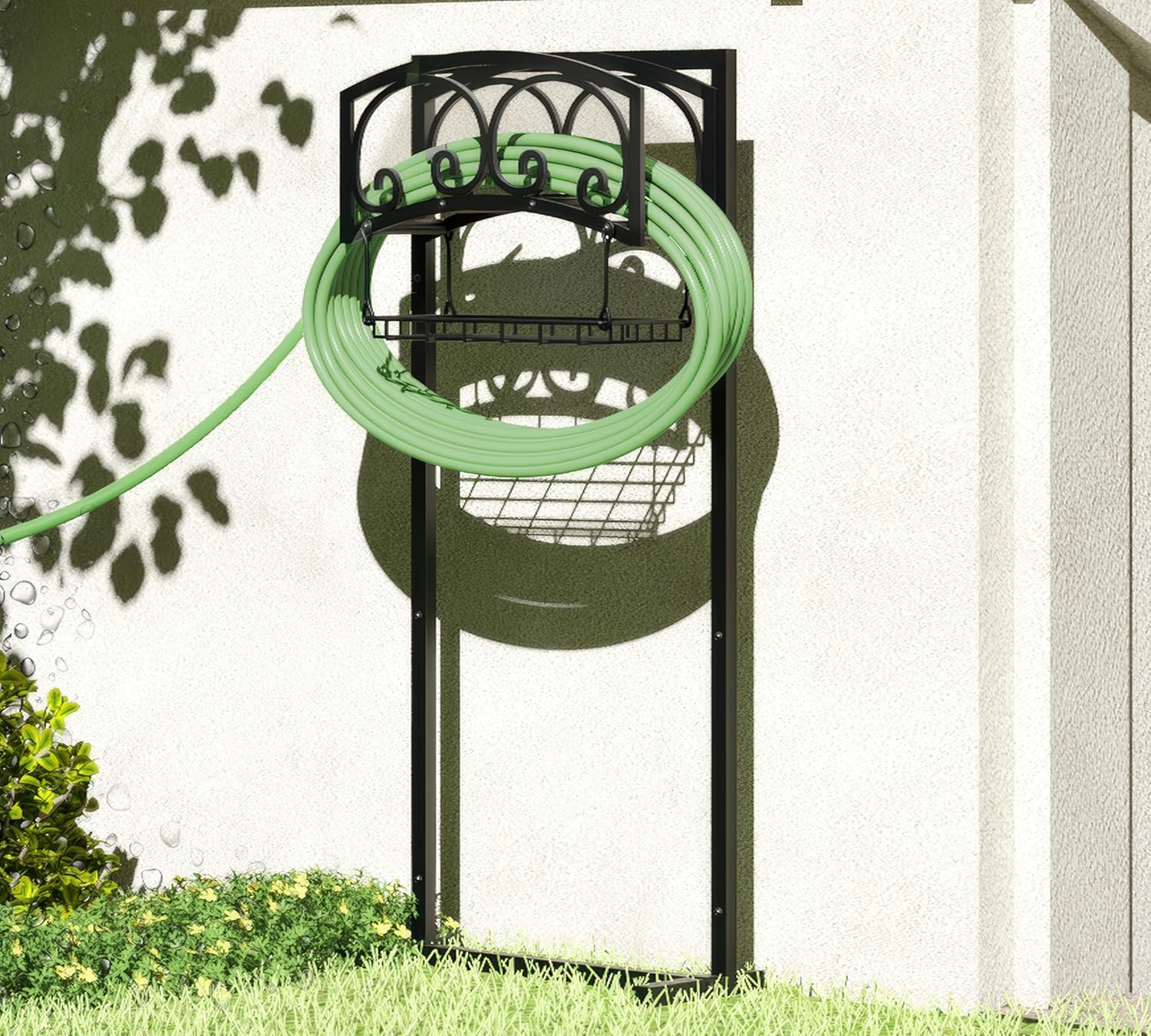 Freestanding Garden Hose Holder - Heavy Duty Metal Stand for 150ft Hose - Outdoor Organizer and Storage Rack