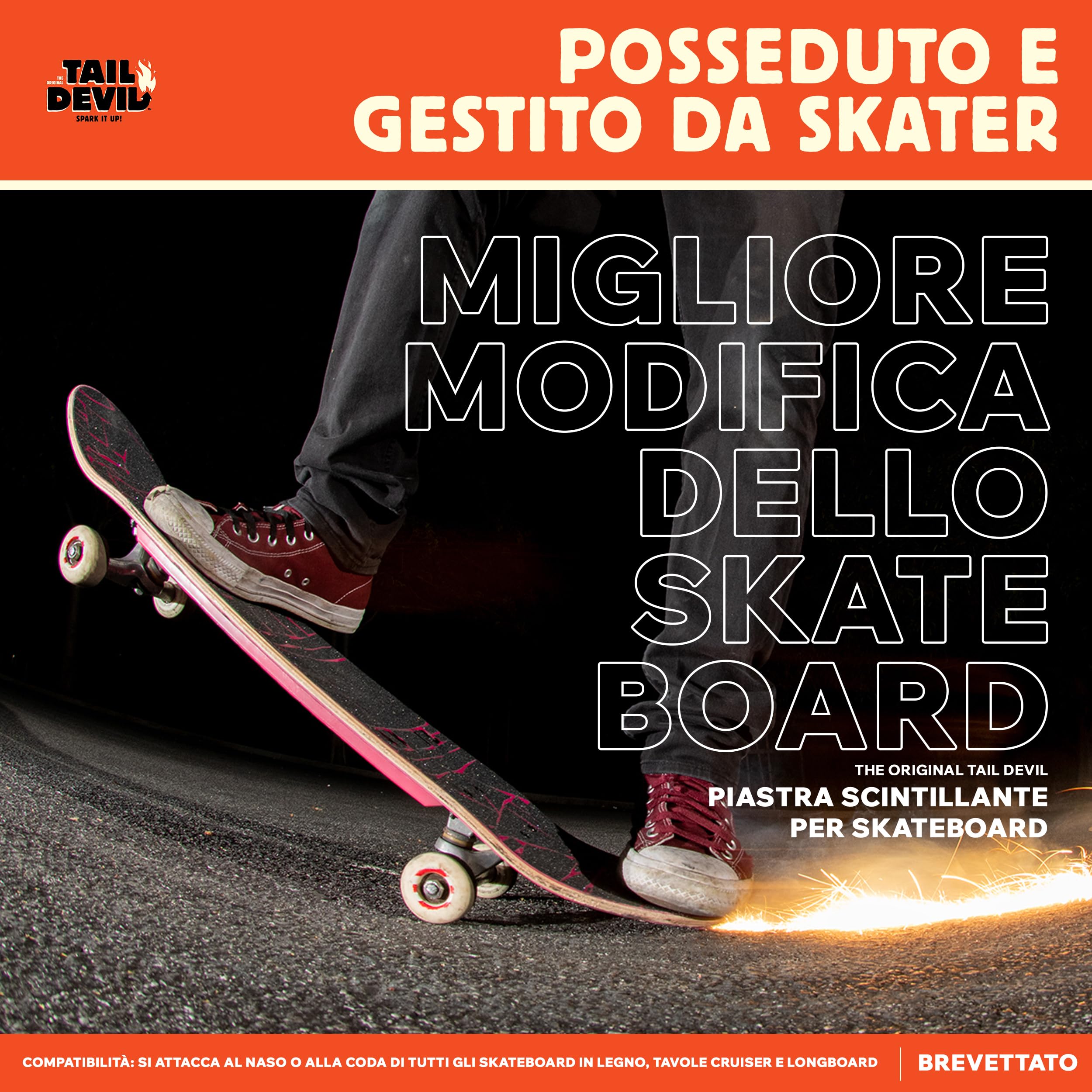 The Original Tail Devil Spark It Up! ® Piastre di Scintilla per Skateboard per Bambino e Adulto - Accessori per Skateboard Professionale e Principianti, Tail Devil Spark Plates