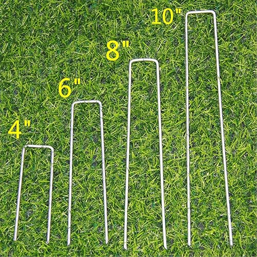 Miniatura 5 de Paquete de 50 grapas de paisaje de 6 pulgadas 11GA (0.12 pulgadas), estacas de jardín, pasadores de red para vallas, picos de suelo, cubierta de
