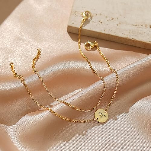 Miniatura 6 de Pulseras con Iniciales de Oro para Mujeres, Delicadas Pulseras de Cuentas en Capas Chapadas en Oro de 14K con Inicial de Letra Pulsera de Inicial