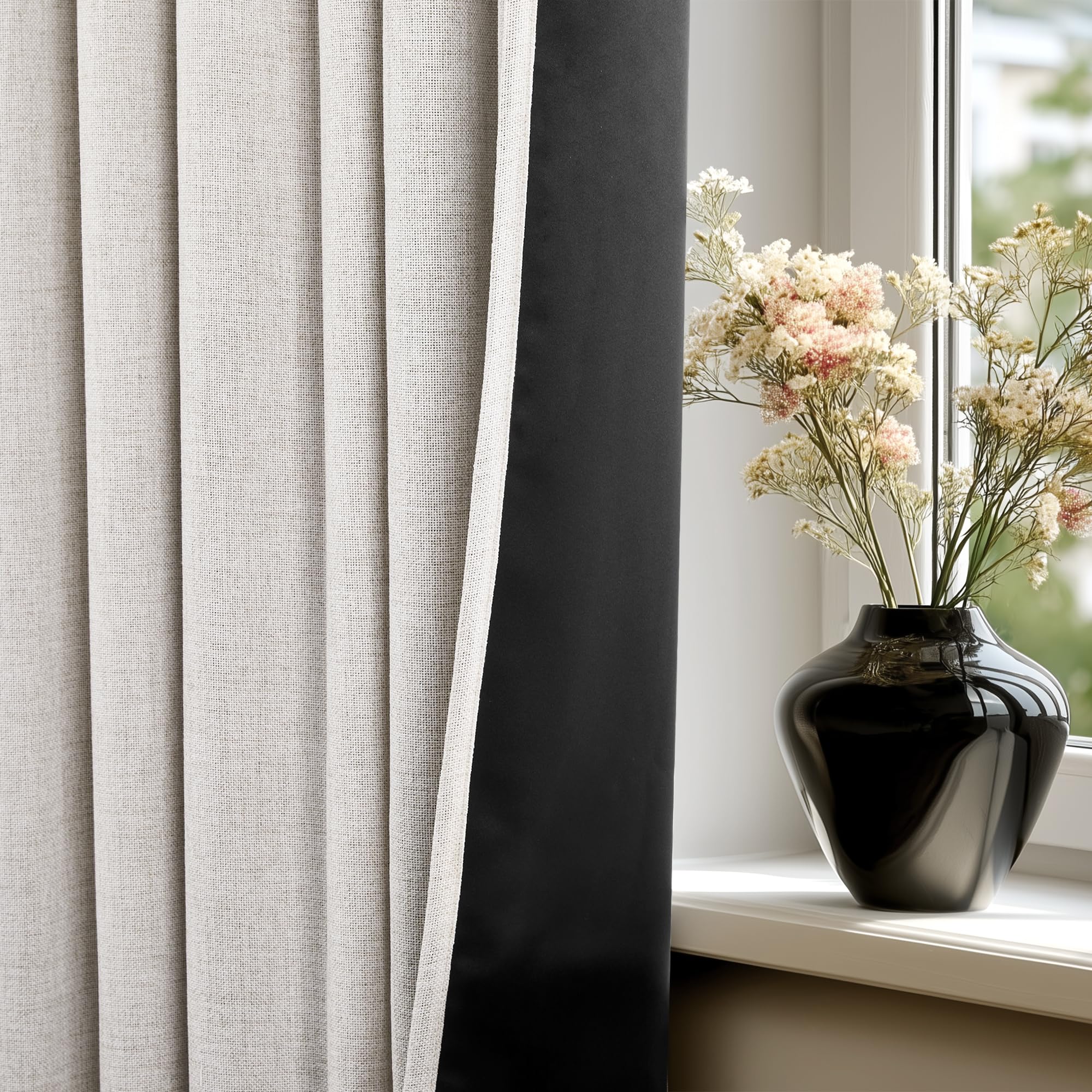 Deconovo Verdunklungsvorhänge mit Kräuselband Vorhang Blickdichte Vorhänge Verdunkelung Leinenoptik Gardinen Wohnzimmer Thermogardine für Schlafzimmer Kälteschutz, H245 x B280 cm, Leinen, 1 Stück