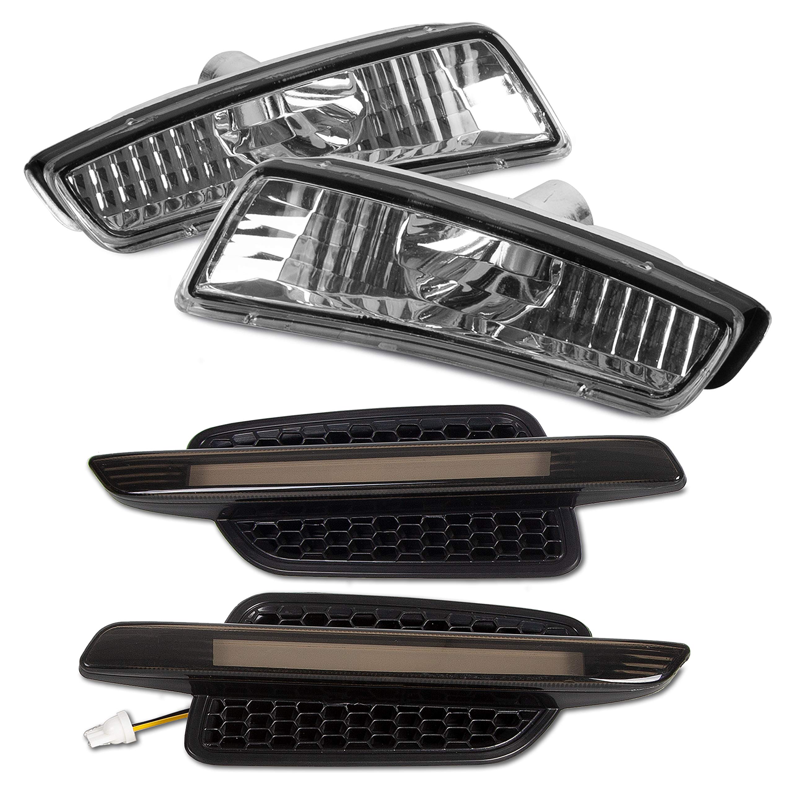 HECASA Smoke Lens Amber LED Light Bar Fender Lights +Clear Front Bumper Side Markers Compatible with 08-09 Pontiac G8 (2 Packages)