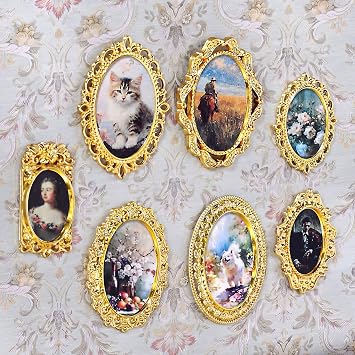 Halloscume 7 Pcs Miniature Picture Frames Mini Vintage Photo Frames Miniature Dollhouse Accessories on 112 Scale for Dollhouse DIY Craft Projects Art Jewelry Display Home DecorGold