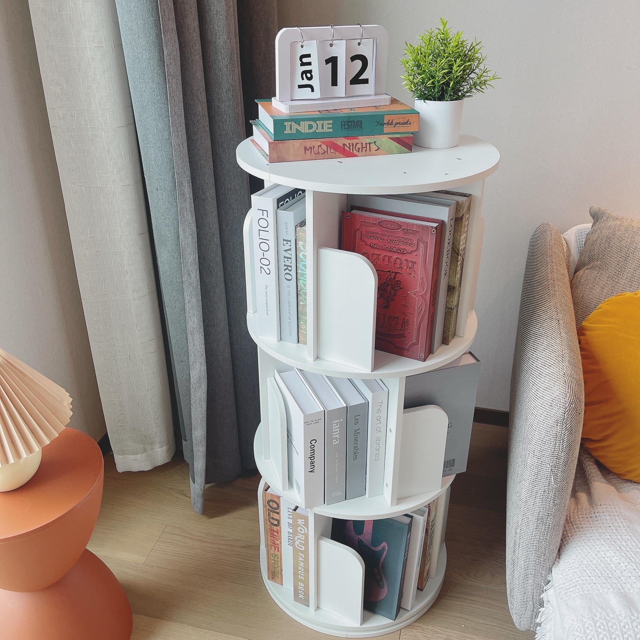 Heehee Regał na książki z litego drewna, obracany o 360 stopni, stojący regał magazynowy dla dzieci i dorosłych, wielofunkcyjny organizer na książki (3-poziomowy, biały)