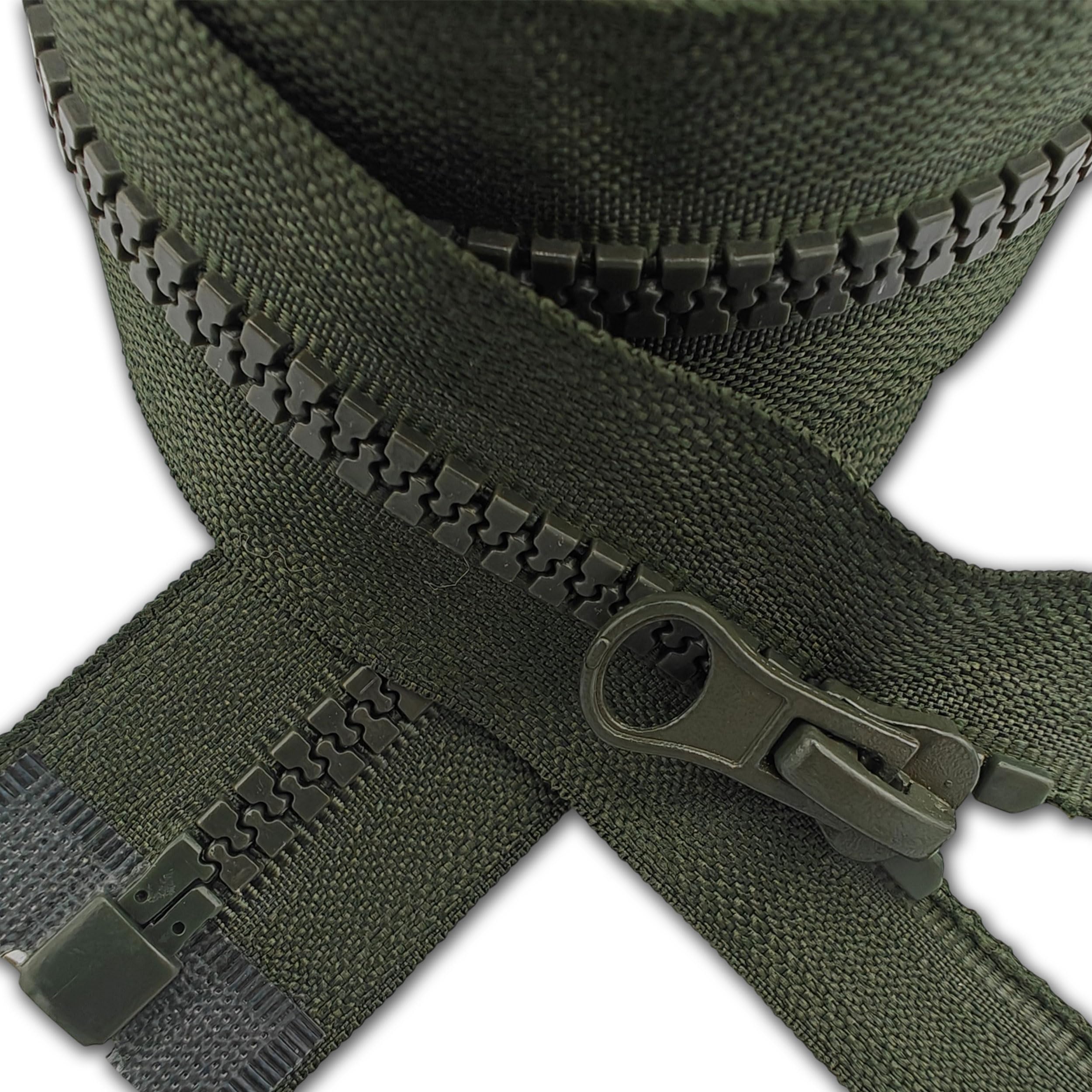 Dark Olive Green Resin Zip Size #5 One Way Chunky Zip Single Slider Open-End Type for Jackets Feeces Coats Plastic Teeth Zip Replacement (65cm (25.6”) Long)