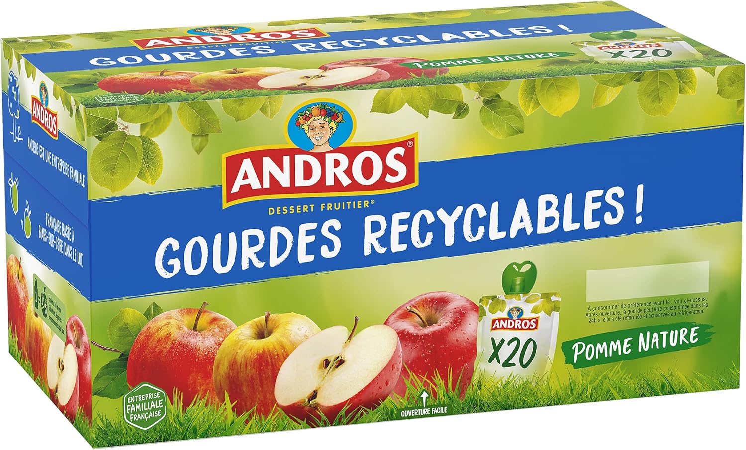 ANDROS Compote de Fruit Gourde Recyclable Allégé Goût Pomme