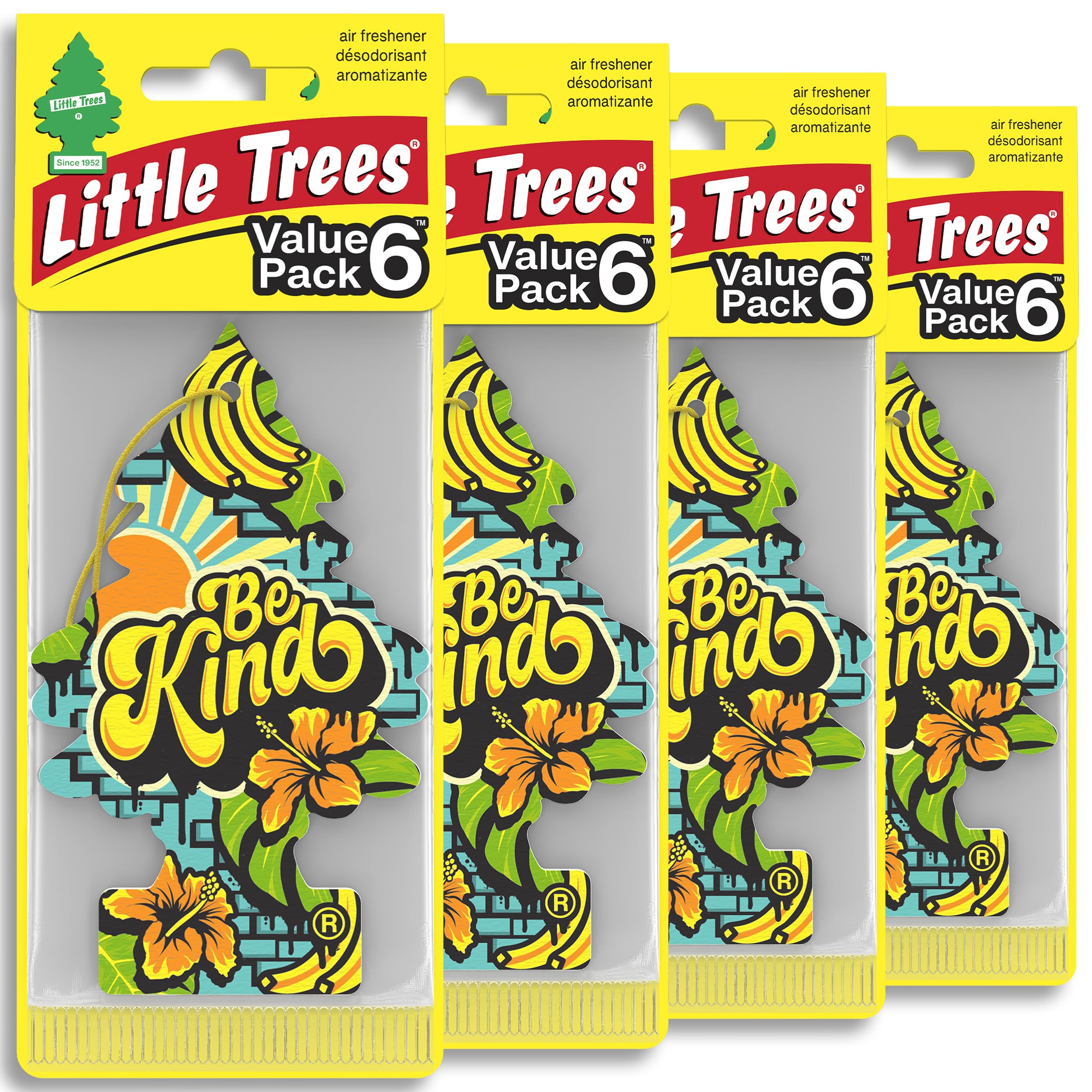LITTLE TREES Car Air Freshener | Hanging Tree Provides Long Lasting Scent for Auto and Home | 24 Air Fresheners |Be Kind Be Kind 4 Count (Pack of 6)