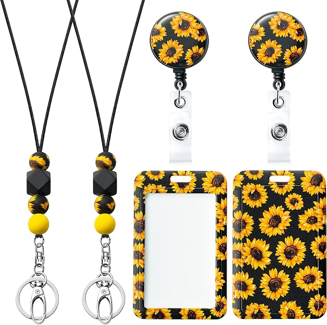 A1diee Classic Sunflower ID Badge Holder with Lanyard Spring Badge Holder Reel Retractable with Alligator Clip Name ID Card Holders Decor for Girl Woman Work Nurse Teacher Business Office Supplies