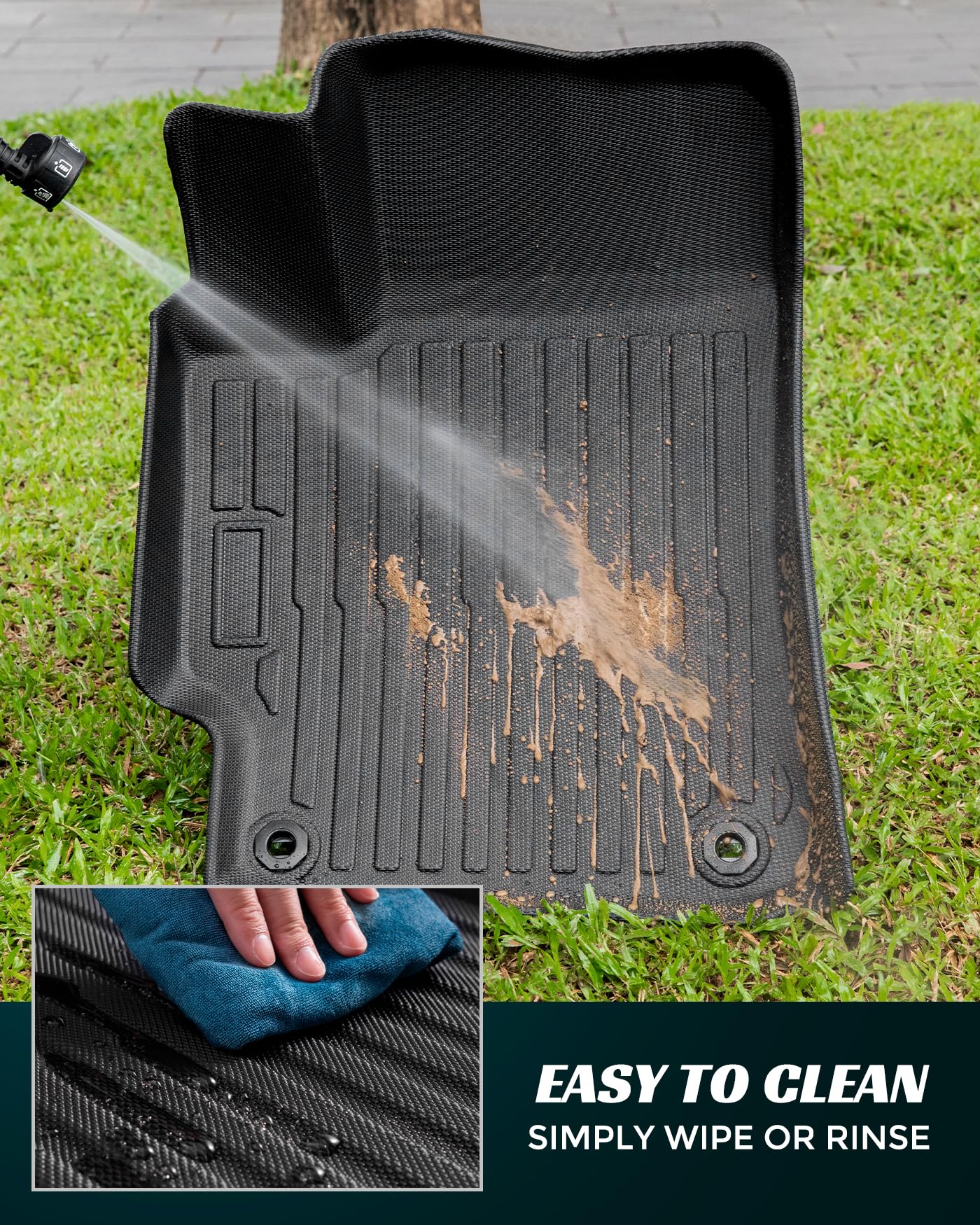 Car Floor Mats for Toyota Camry 2007-2011 All Weather Interior Accessories TPE Tech Rubber Black Front Rear Liners — view 6