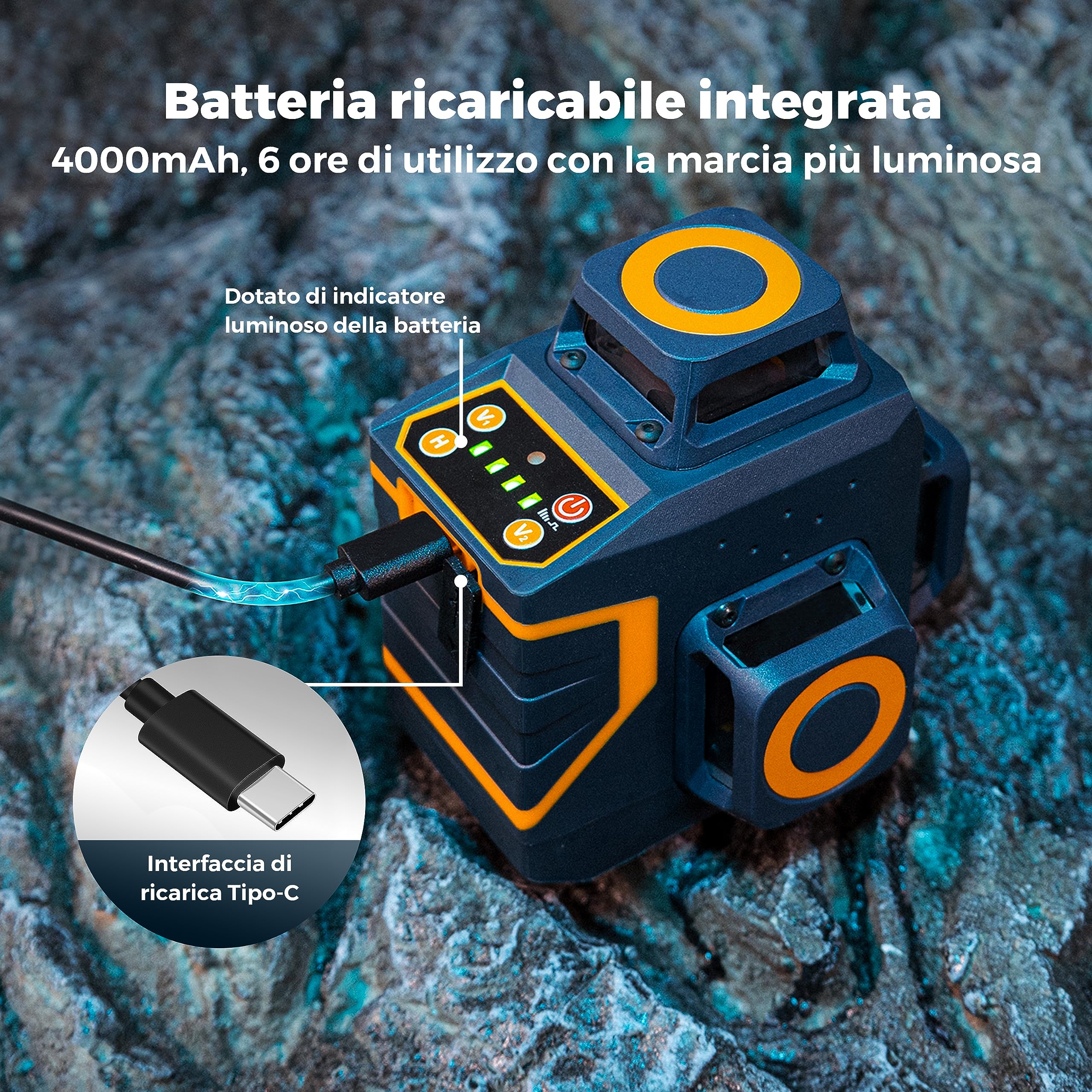 Livella Laser Autolivellante, CIGMAN 3 x 360° Verde, Gamma di Lavoro: 30M, Laser Autolivellante con Batteria al Litio Ricaricabile e telecomando, Luminosità Regolabile CM701SE