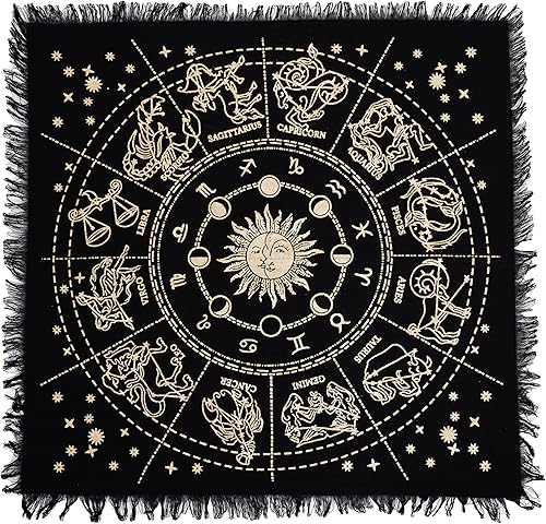 ASAV Paño de altar de 24 x 24 pulgadas, mantel cuadrado de tarot suministros de brujería (astrología dorada con sol y luna, 24 x 24 pulgadas)