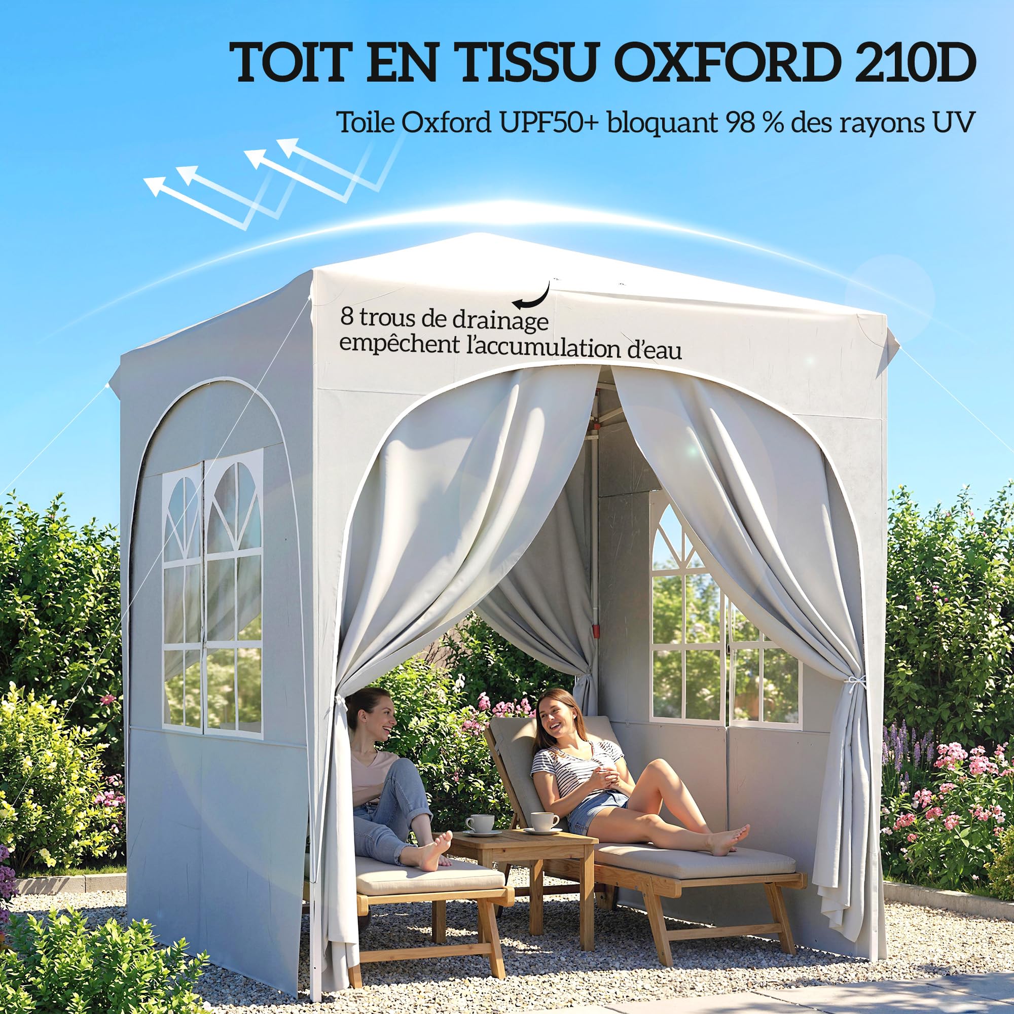 Outsunny Tonnelle de Jardin Pop Up Réglable en Hauteur 2x2 m Gris Clair | Tente Pliante, Protection UV50+, Tonnelle Pliante, 4 Parois Latérales, Sac de Transport, Montage Facile, Barnum 2x2