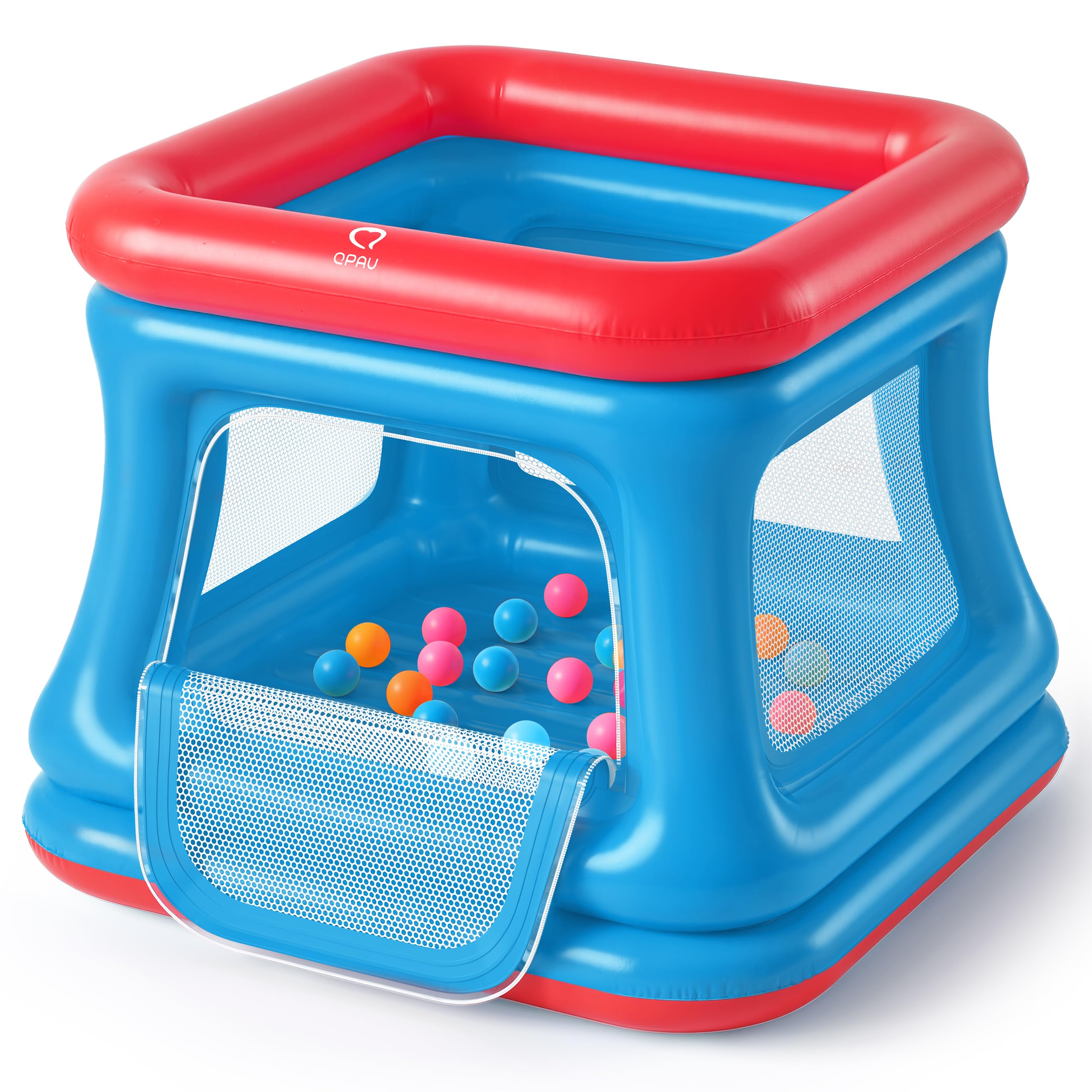 QPAU Piscina de bolas y trampolín 3 en 1 para niños pequeños, castillo hinchable con red de seguridad, juguete para exteriores para niños de 1 a 3 años, castillo hinchable para interiores, zona de
