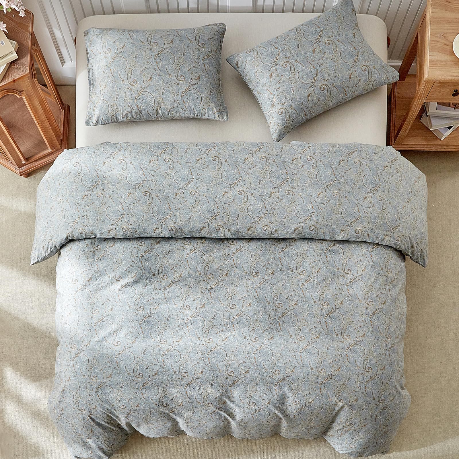 Lekesky 100% Cotton Double Duvet Cover Set Grey Bohemian Bedding, 200 Threadt Count Cotton Duvet Cover Sets (1x Quilt Cover - Image 3