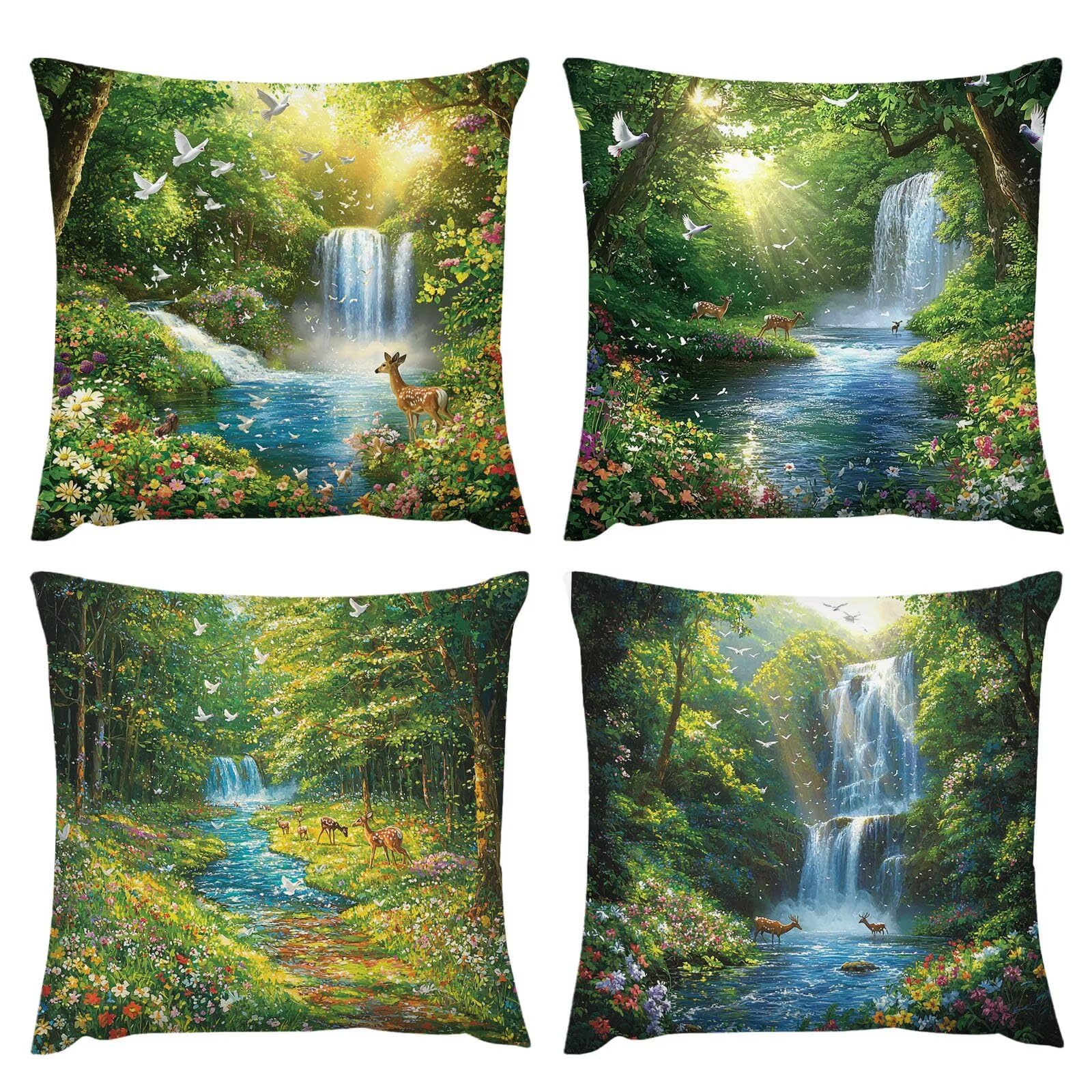 Housses de coussin extérieur 35x35 cm lot de 4 motif forêt d'automne m-2405