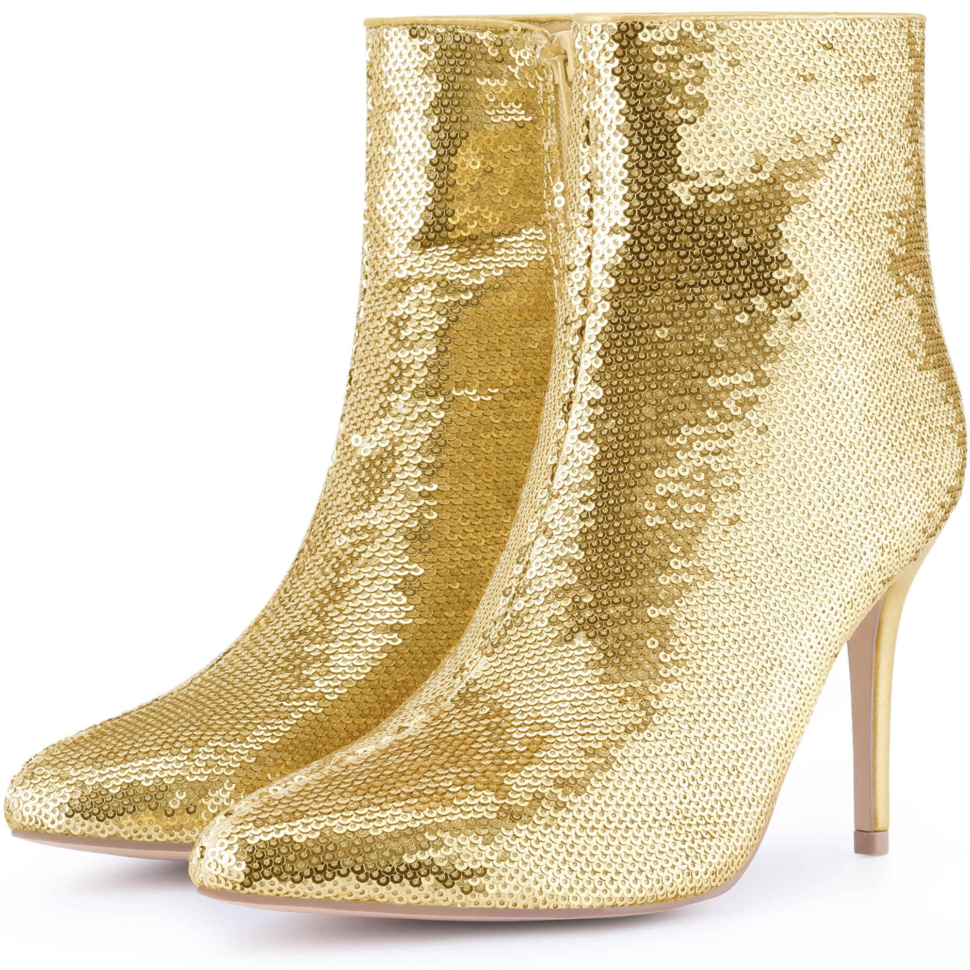 Perphy Party Sequin Pointed Toe Dressy Stiletto Heel Ankle Boots for Women