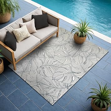 Couristan 53" x 76" Leaf Indoor-Outdoor Rug - Palma Blue Area Rug with Leaf Pattern, Flatwoven Polyester Texture, UV-Stabilized, Fade-Resistant, and Easy-Clean Floor Accent for Patio or Living Room