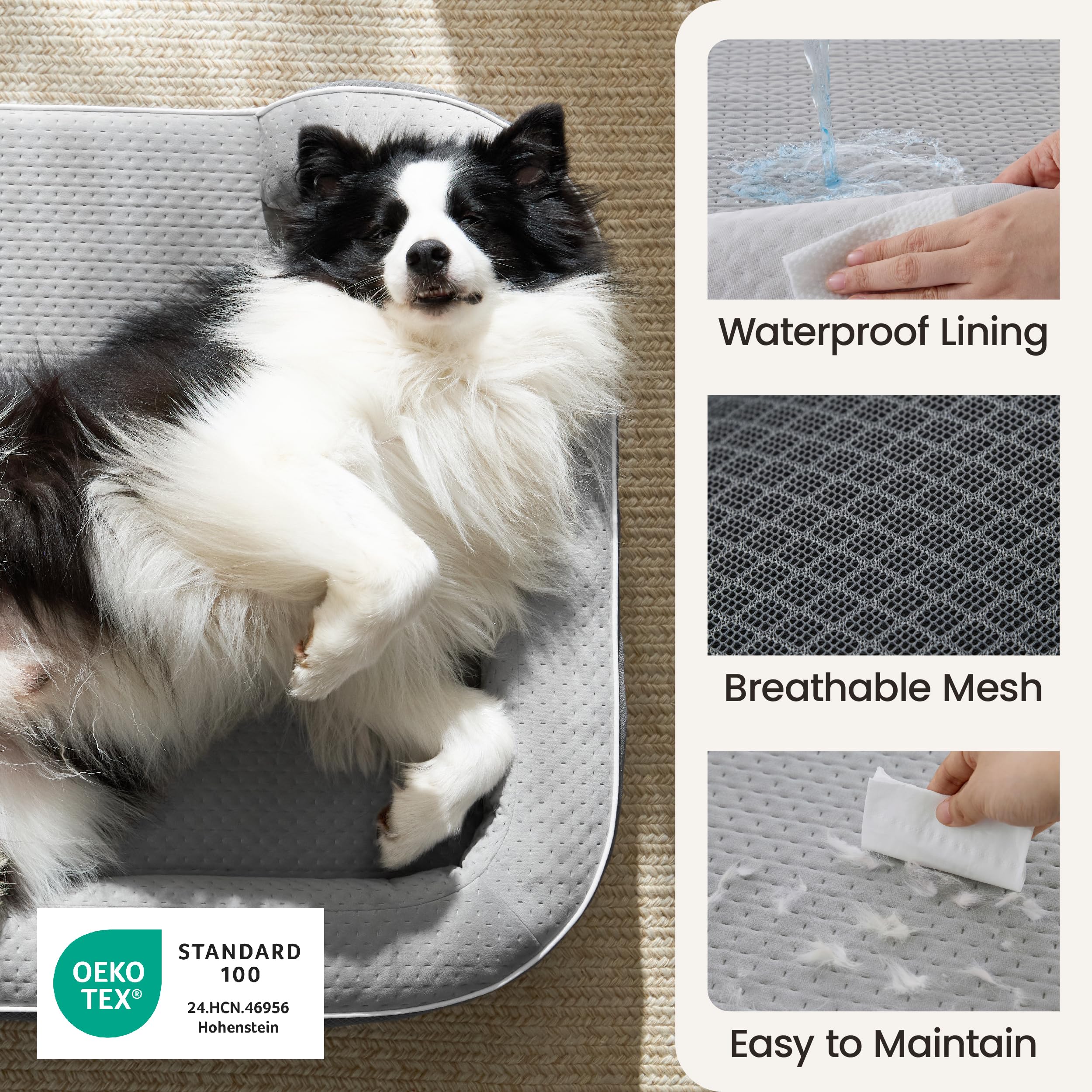 LE SURE RealOrtho™ Memory-Schaum Hundebett groß - orthopädisches Hundesofa | Premium 3-Schicht Stützschaum Hundekorb, Senioren-Gelenkschutz, wasserdichter & waschbarer Bezug für Tiefschlaf, 106cm grau