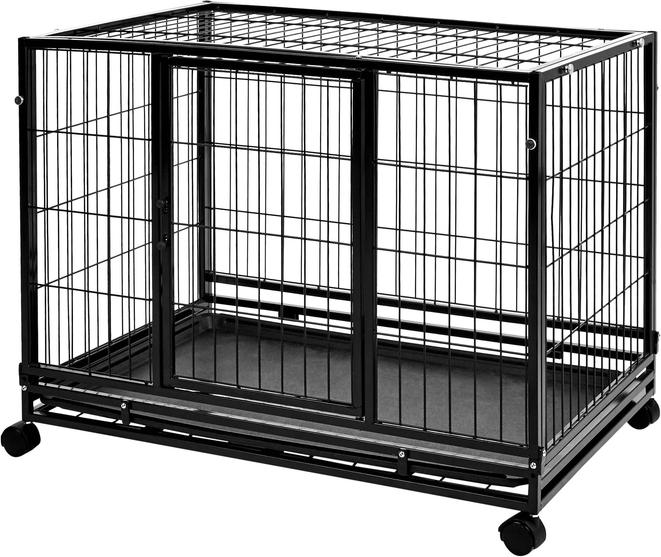 Heavy Duty Stackable Pet Kennel with Tray, 93.9 centimeters, Black