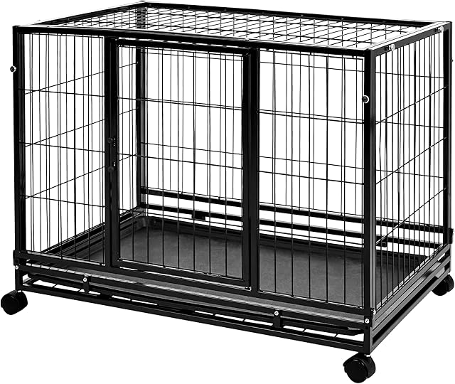 Amazon Basics Heavy Duty Stackable Pet Kennel on Wheels with Tray, 91.4 cm