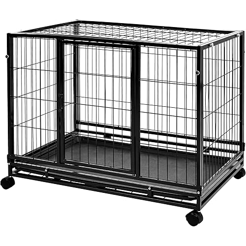 Amazon Basics Heavy Duty Stackable Dog & Pet Kennel with Tray, Black, 24.0"L x 28.0"W x 37.0"H