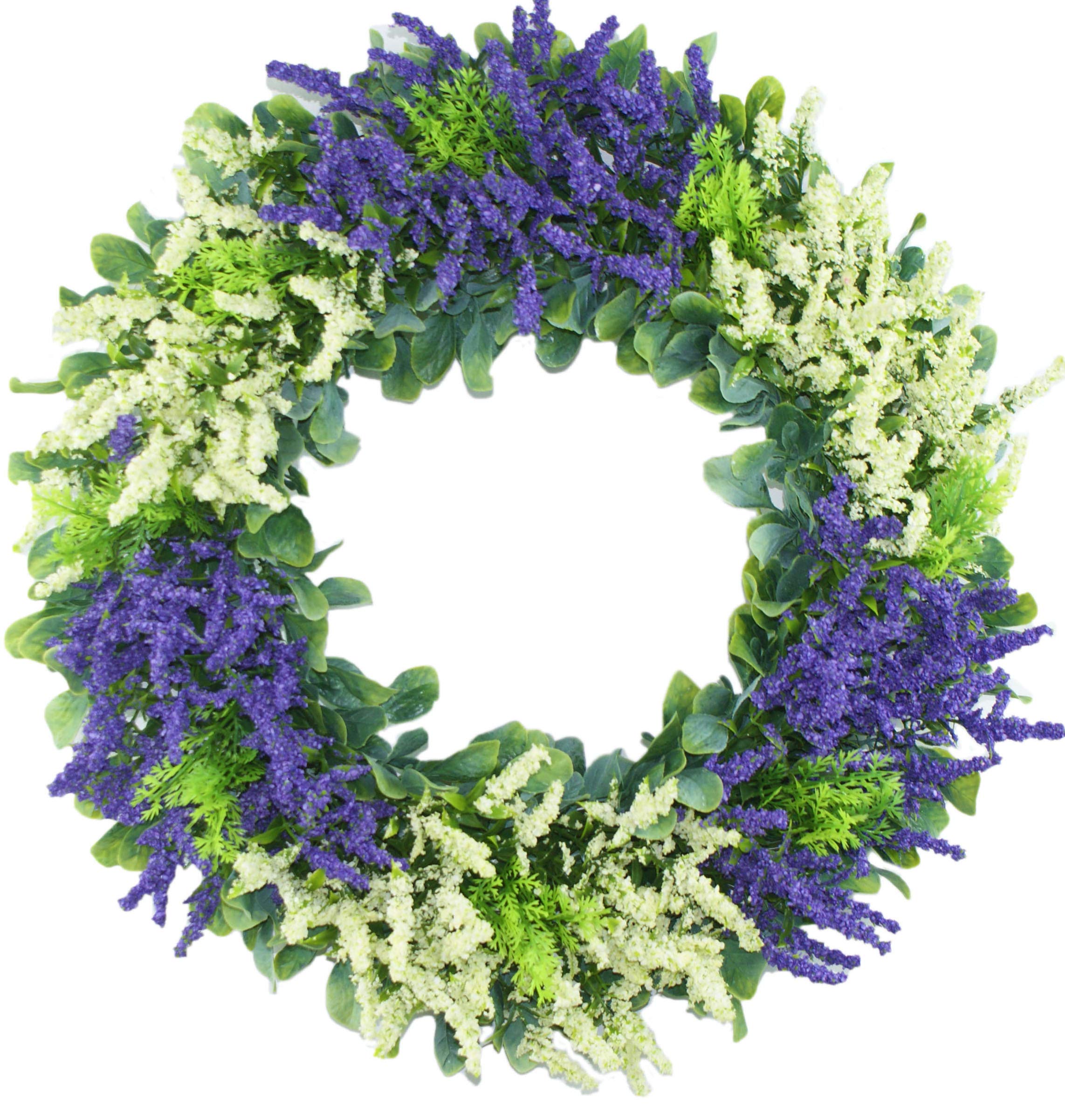 Delicaft 16 Inches Artificial Larvender New Year's Day Front Door Wreath - Lush and Beautiful Summer Wreath,Indoor/Outdoor Use (White)