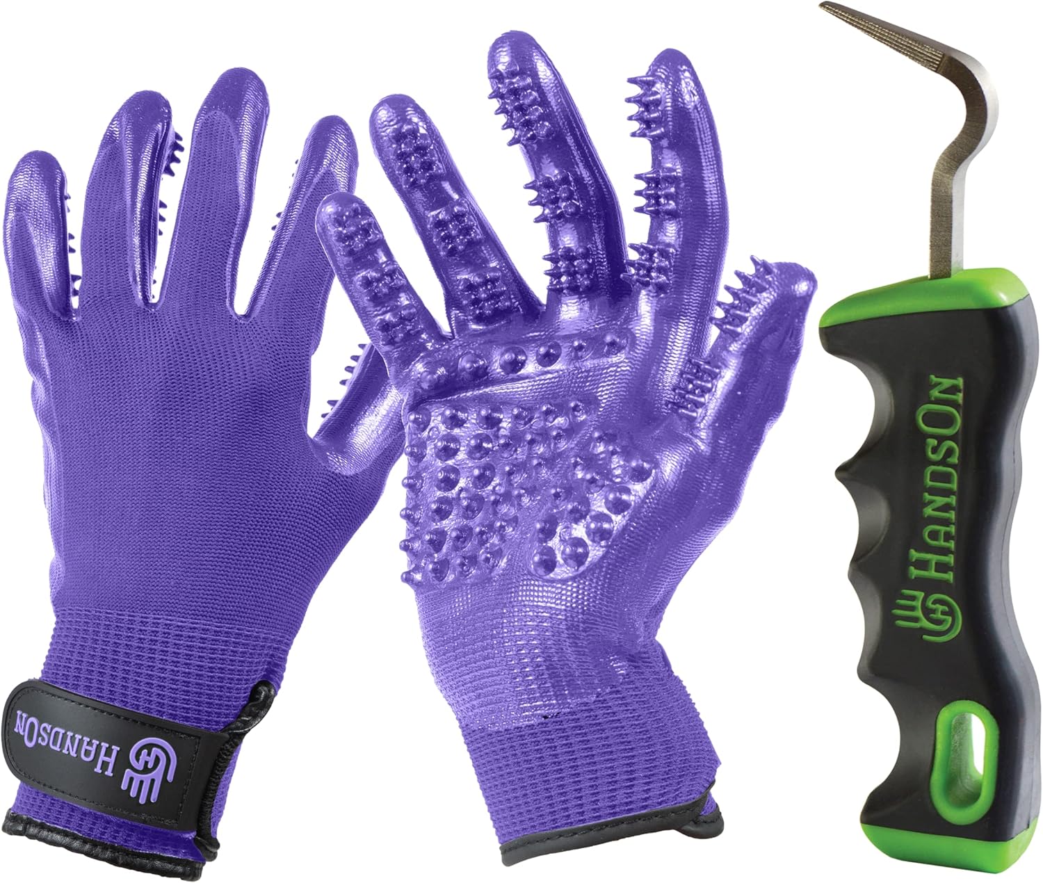 Handson Hoof Pick & Patented Grooming Glove Bundle For