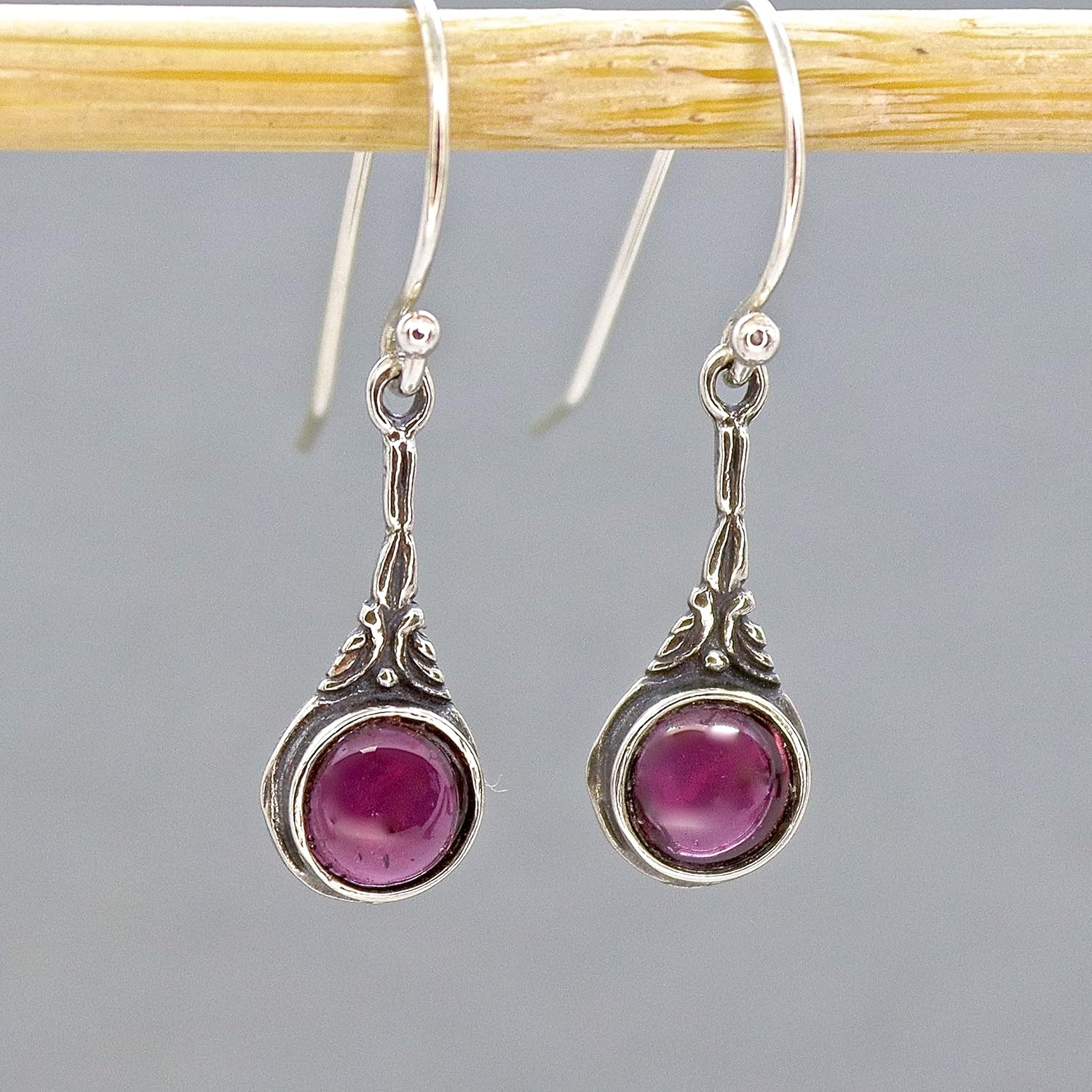 Garnet Earrings for women, Sterling Silver 925 dangle earrings, Victorian earrings, Red stone earrings, Unique silver earrings, January Birthstone, Rustic silver earrings, Vintage earrings