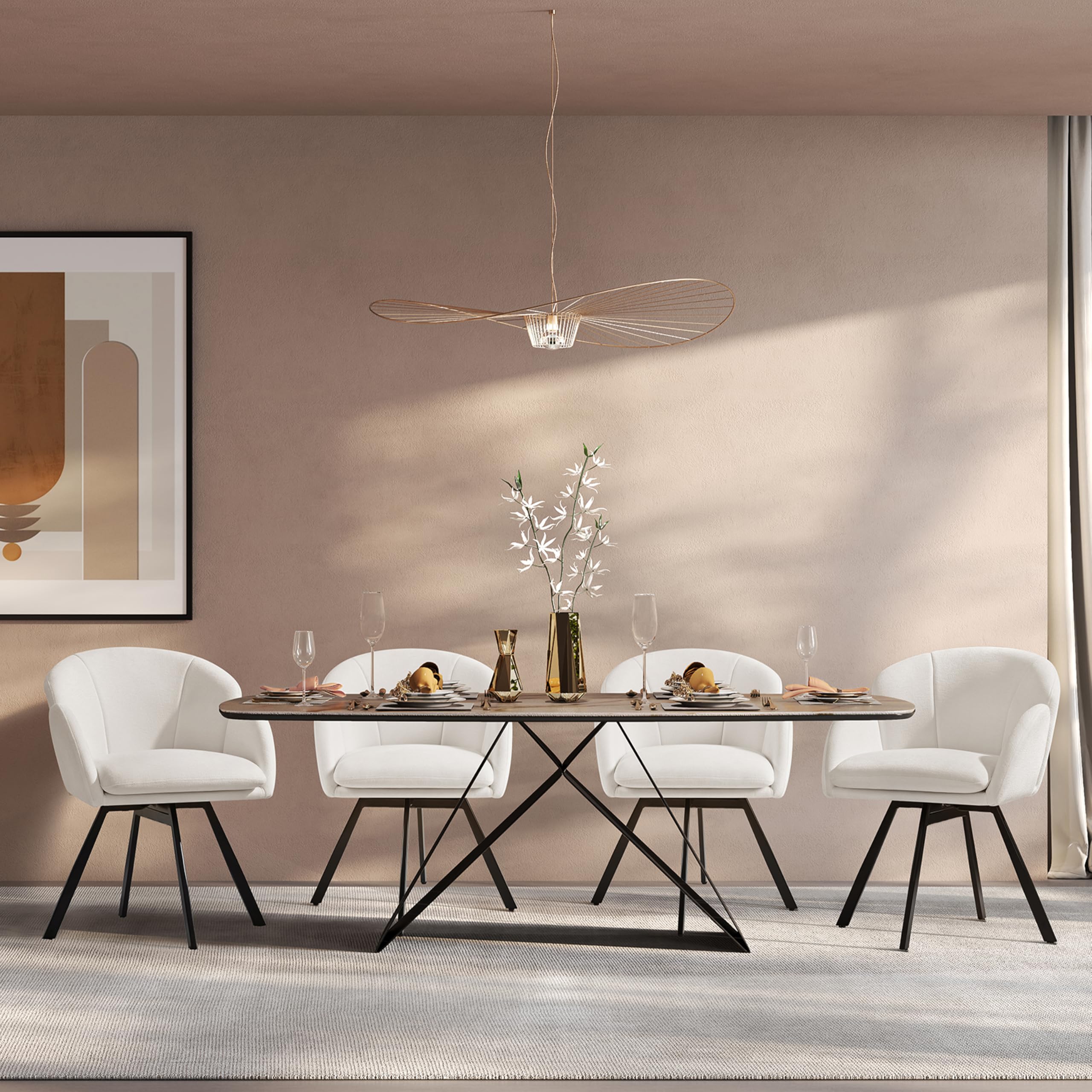 Yaheetech Sedia Imbottita da Pranzo in Velluto Poltrona da Salotto a Forma di Fiore a Girevole a 360° Poltrocina con Cuscino Rimovibile per Cucina Sala Camera da Letto 57 × 61 × 75 cm Bianco