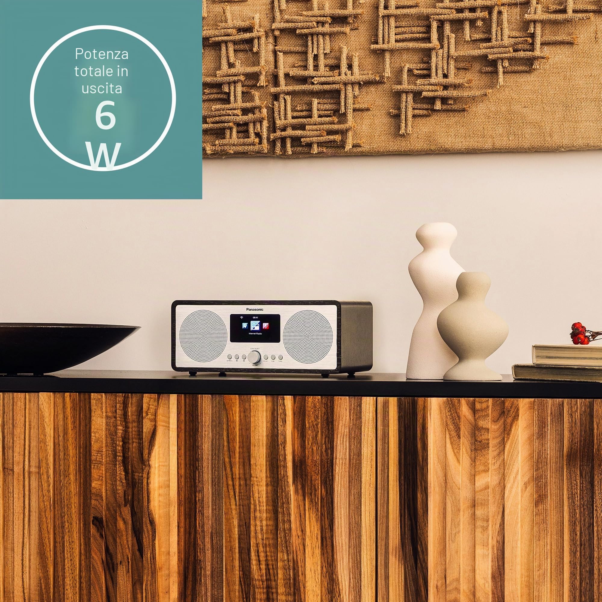 Panasonic RF-D40EG-K Radio Internet e DAB+/FM con Bluetooth, 6W, Altoparlanti da 7,5 cm, LCD a Colori TFT da 2,4", Sveglia e Sleep Timer, Telecomando, USB, Wi-Fi, Nero