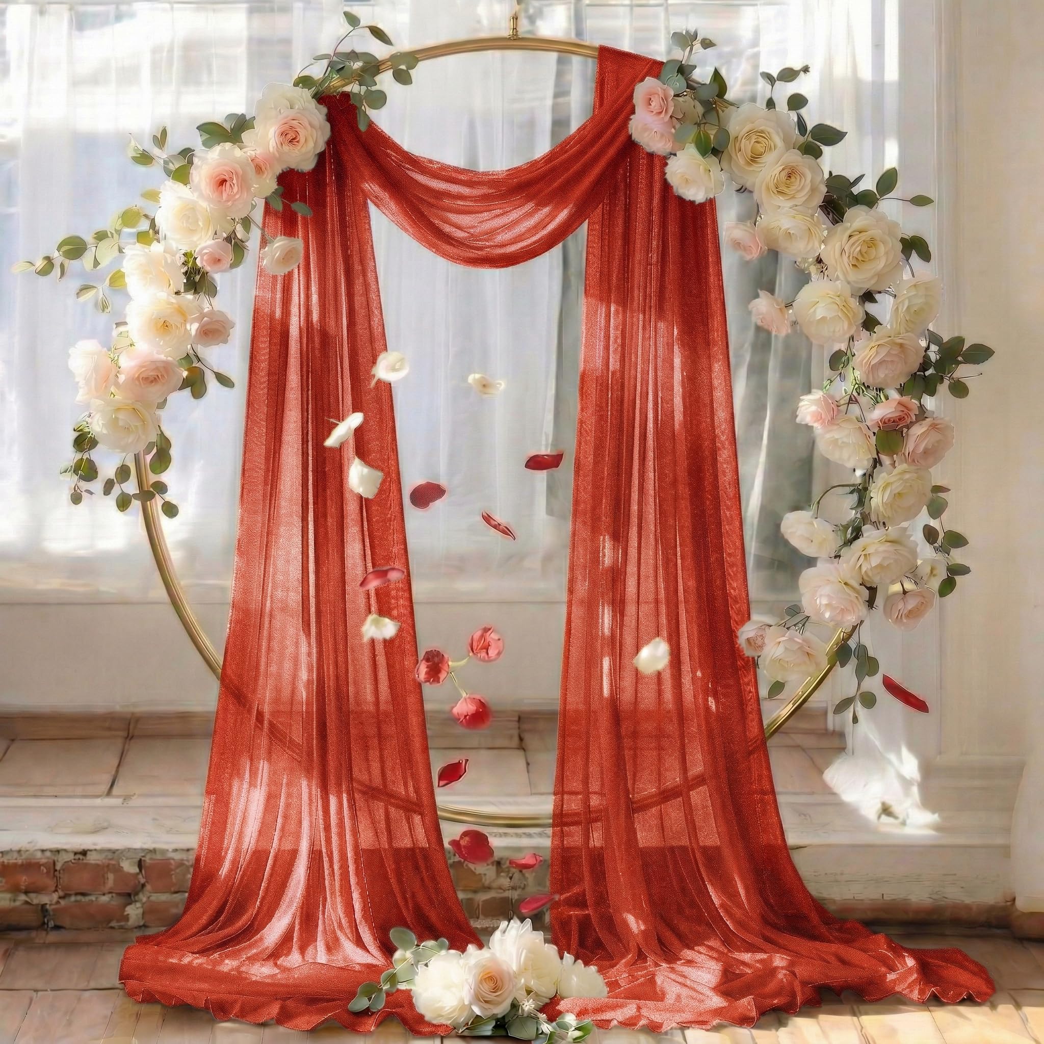 MDS Vorhangstoff für Hochzeitsbogen, 76,2 cm Breite x 15,2 m Länge, durchscheinender Chiffon-Stoff, Vorhang für Hochzeitszeremonie, Empfang, Girlanden und Hintergrunddekorationen, Terrakotta, 2 Stück