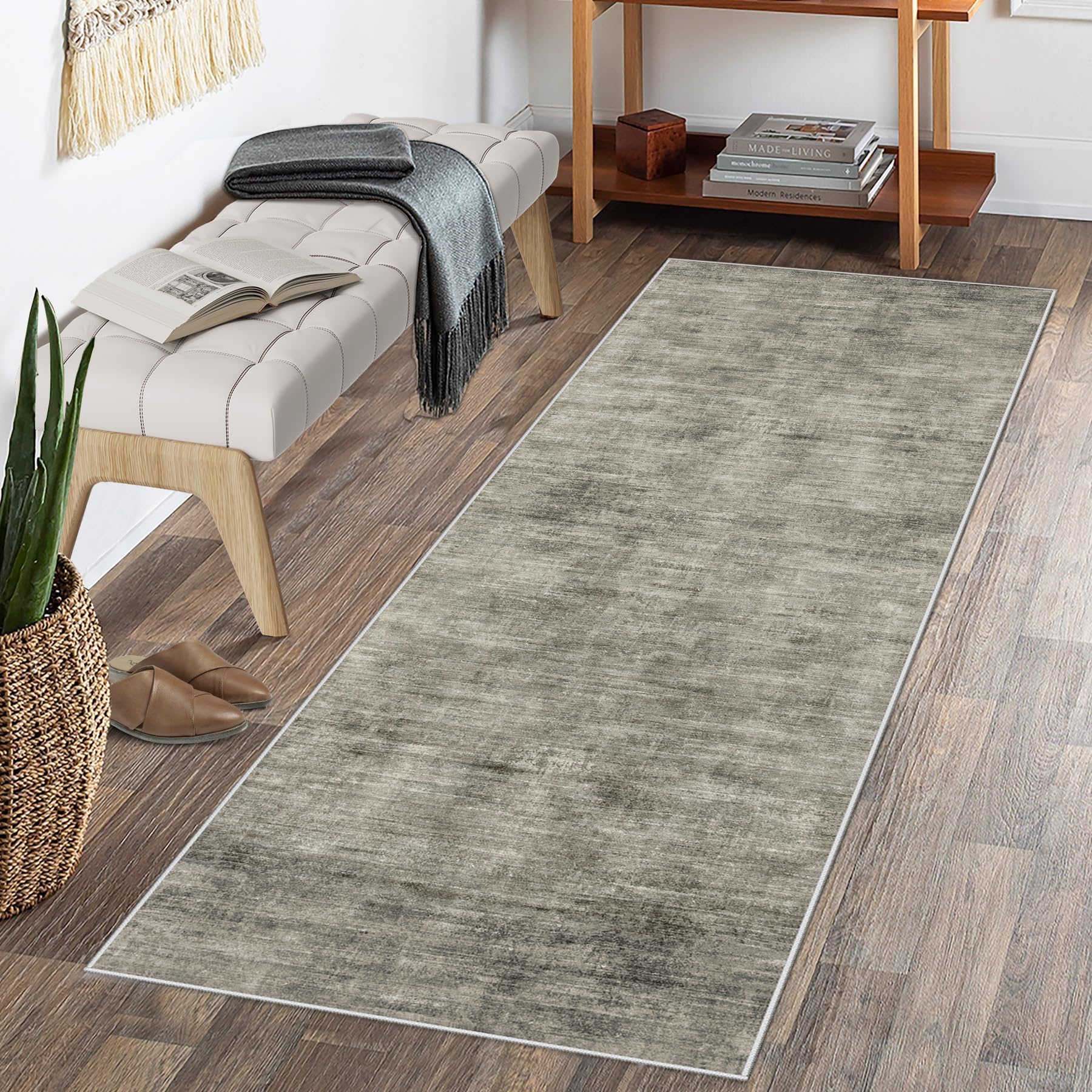 Area Rugs for Living Room: 2.6x8 Large Soft Washable Rug Modern Abstract Indoor Carpet Non-Slip Backing for Bedroom Dining Room Under Table Home Office Farmhouse- Grey