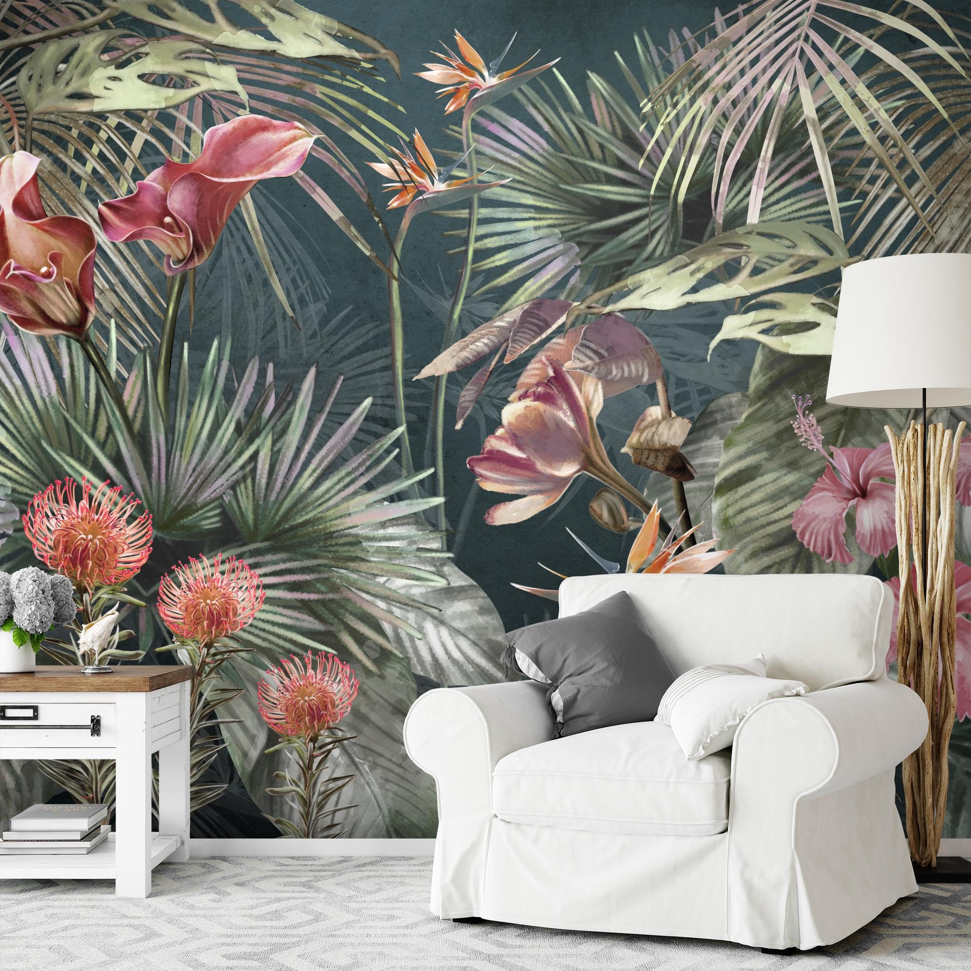 Runa Art Papier peint intissé Mural Fleur Moderne Toison Salon Chambre à Coucherr Salle - Tableaux Muraux Tapisserie Photo - Rose vert 9561010a