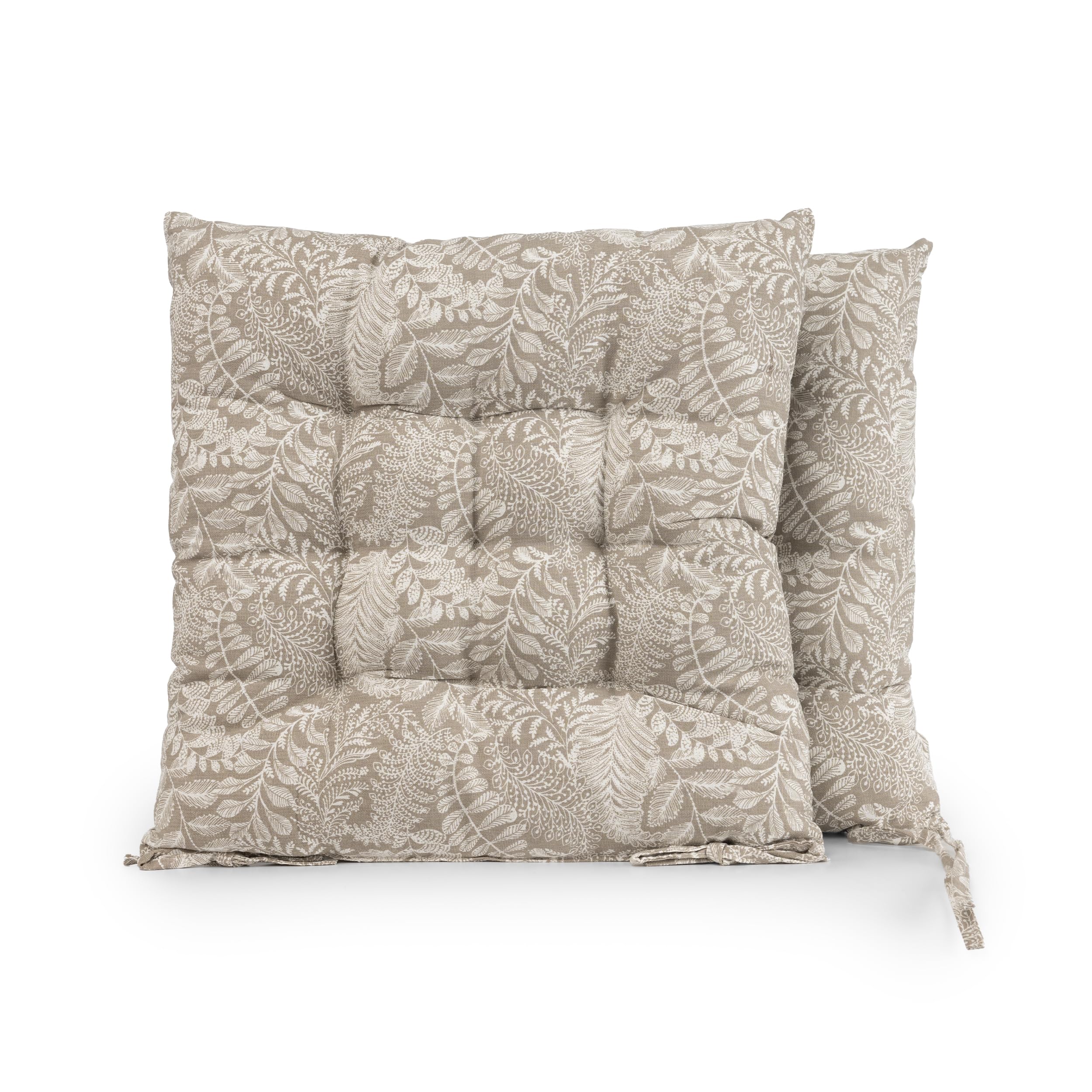 BESCH Pack 2 Cojines para Silla Usos Interior y Exterior 40x40x5cm Extra Suave - Cojin de Asiento Decorativo Funda de Poliéster y Relleno de Fibra Hueca Lavable Cómodos Acolchados (Follaje Beig)