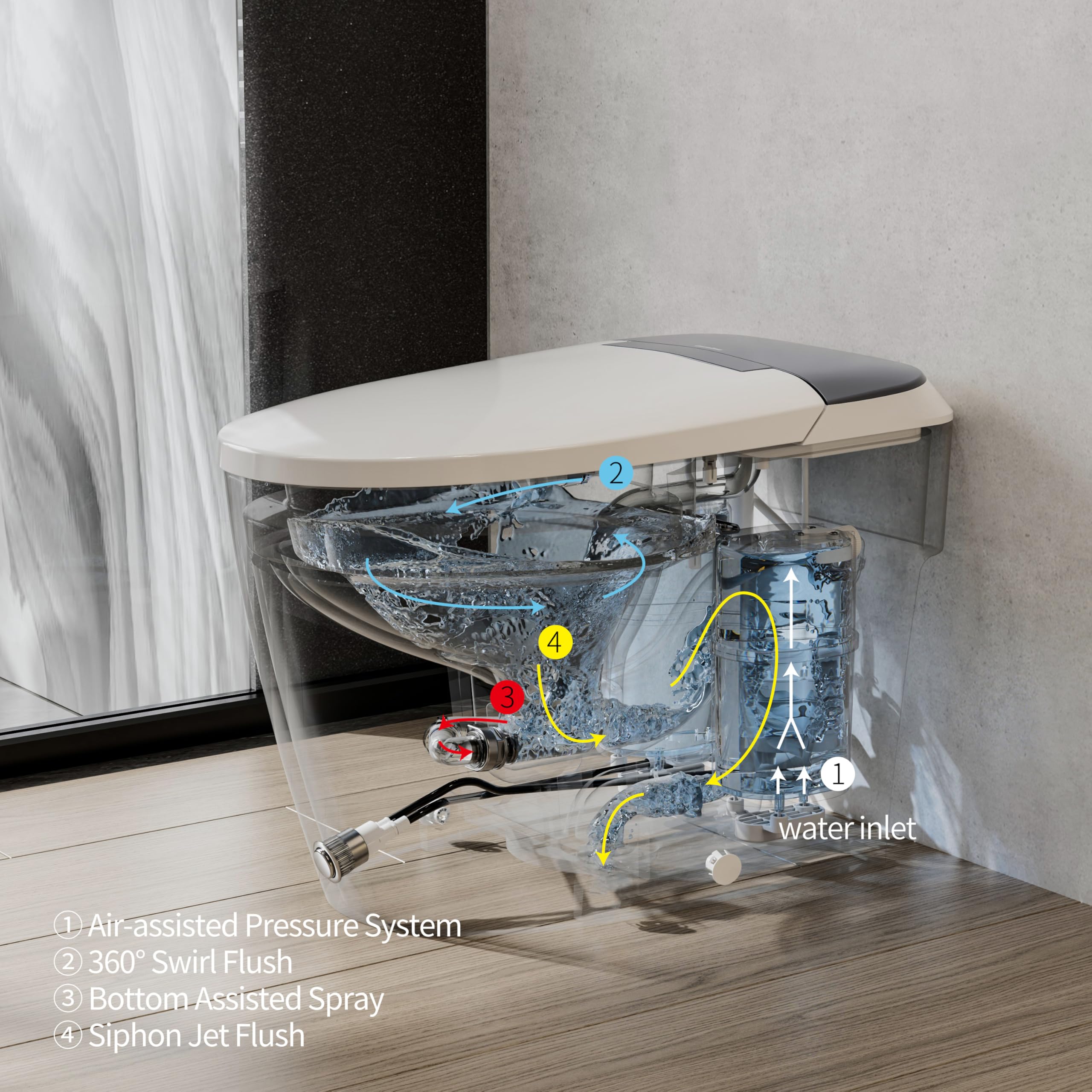 CASTA DIVA CD-W10V Non-electric Elongated Smart Bidet Toilet, Map Flush 1000 Grams,ADA Comfort Hieght,Built-in Air Pressure-Assisted System for Power Flush,Soft Open and Close, 1.0GPF